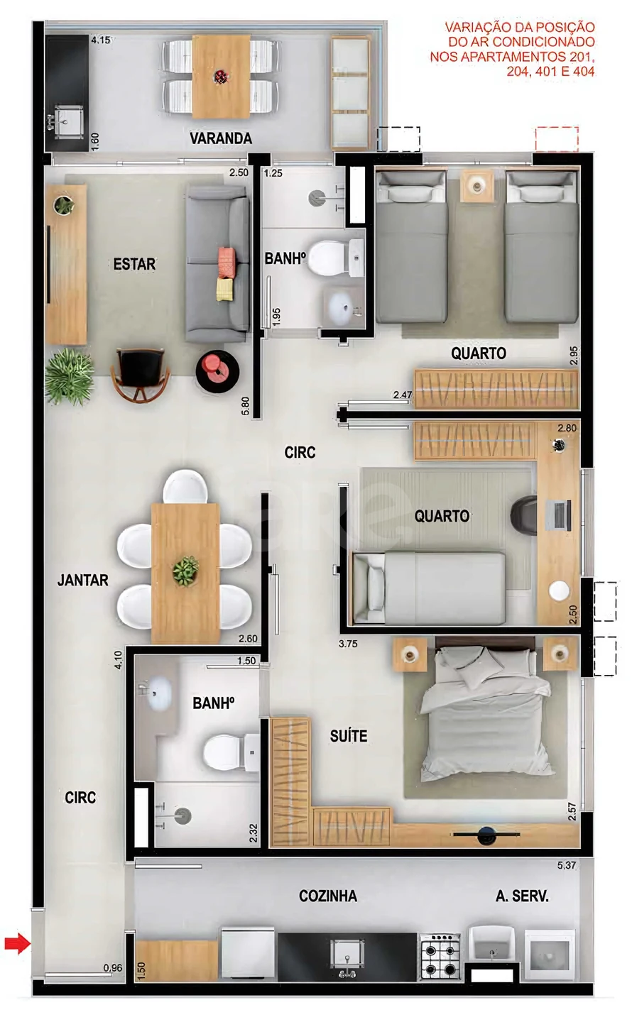 Planta — Apartamento 75,29 m²