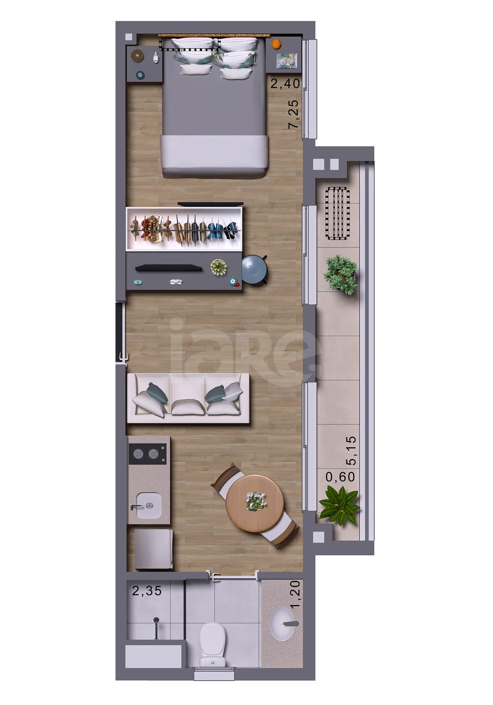 Planta — Studio 28,01 m²