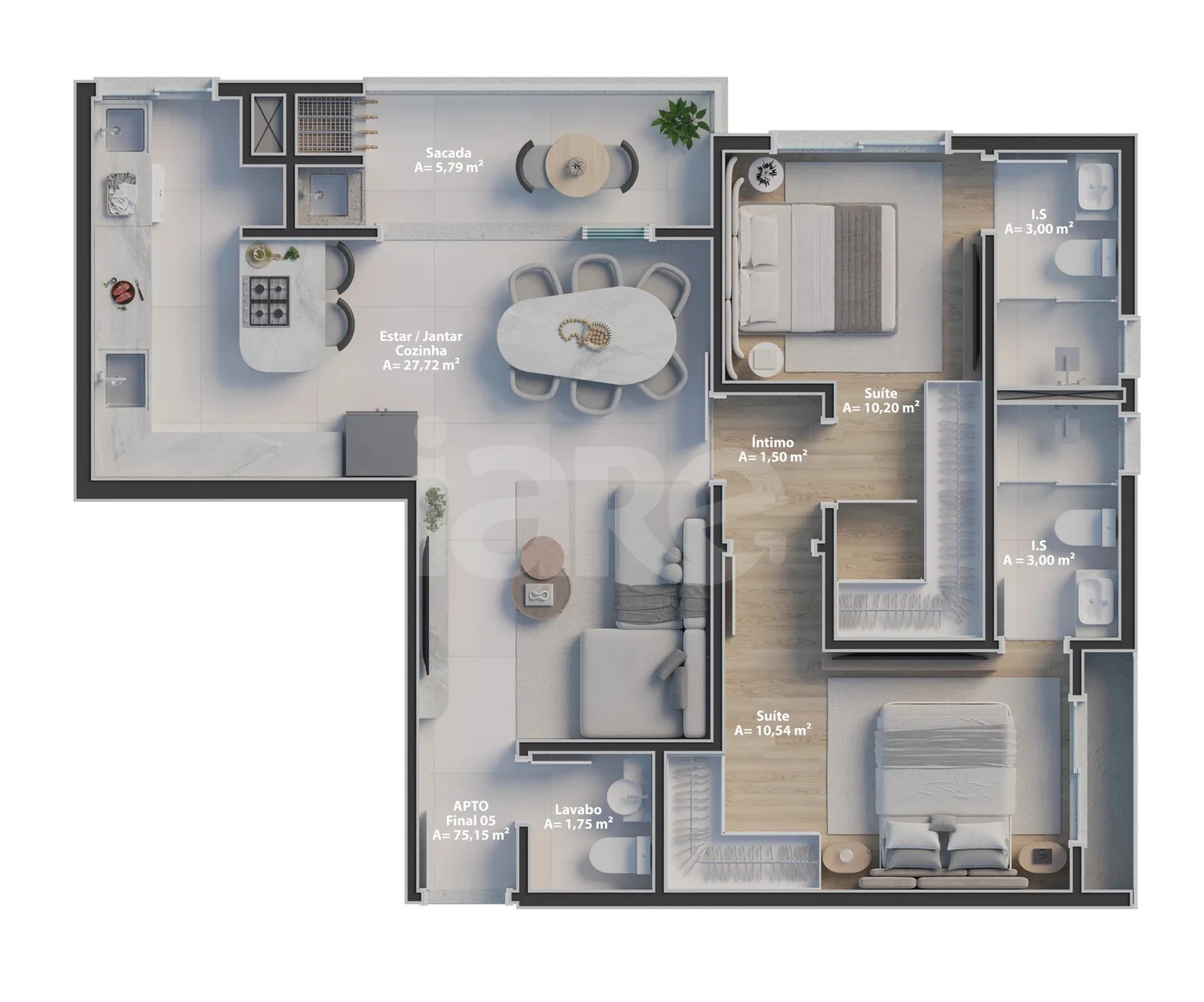 Planta — Apartamento 75,15 m²