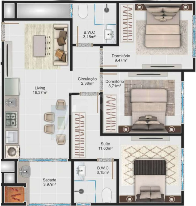 Planta — Apartamento 68 m²