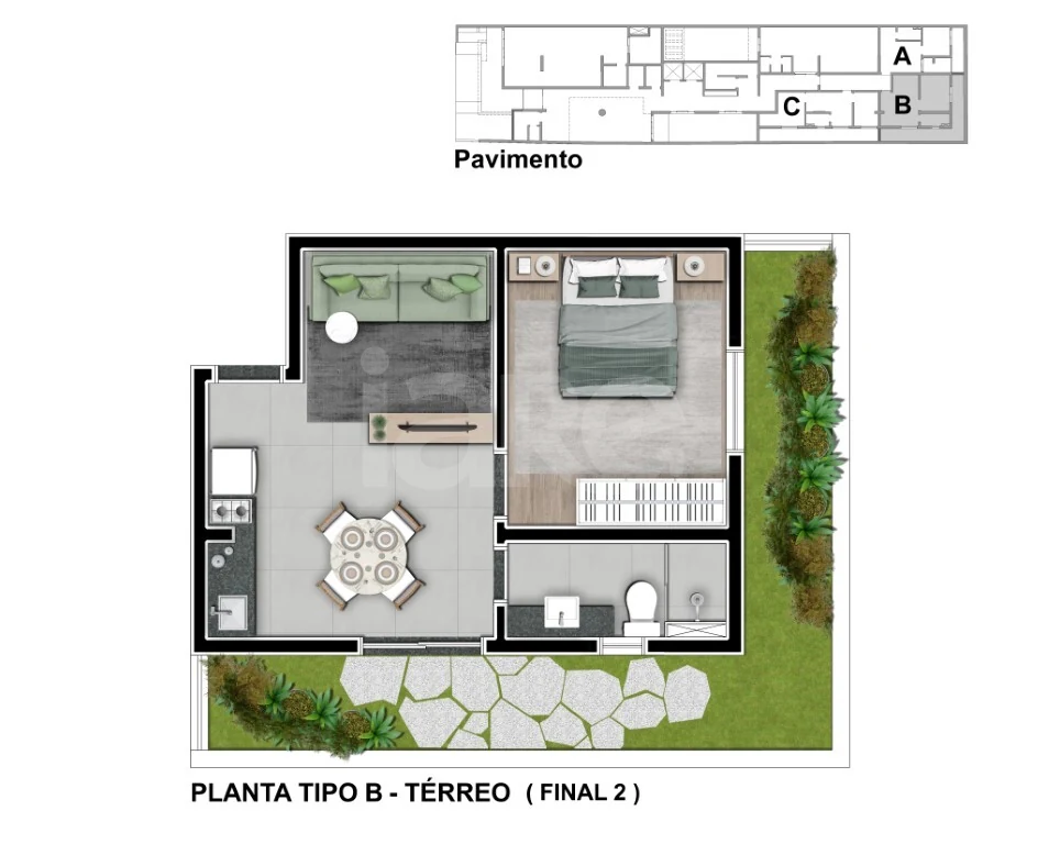 Planta — Planta 02 - tipo b - 1 dorm 54m² - final 02 - pavimento terreo