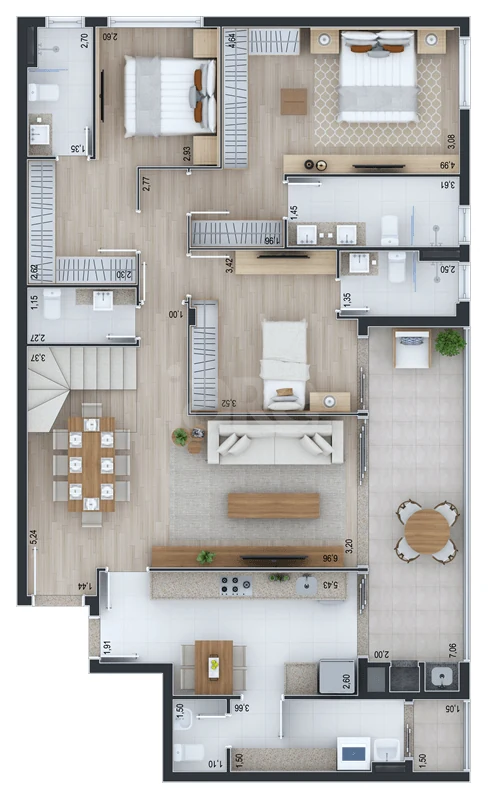 Planta — Cobertura Duplex 284,17 m² · 1º pavimento
