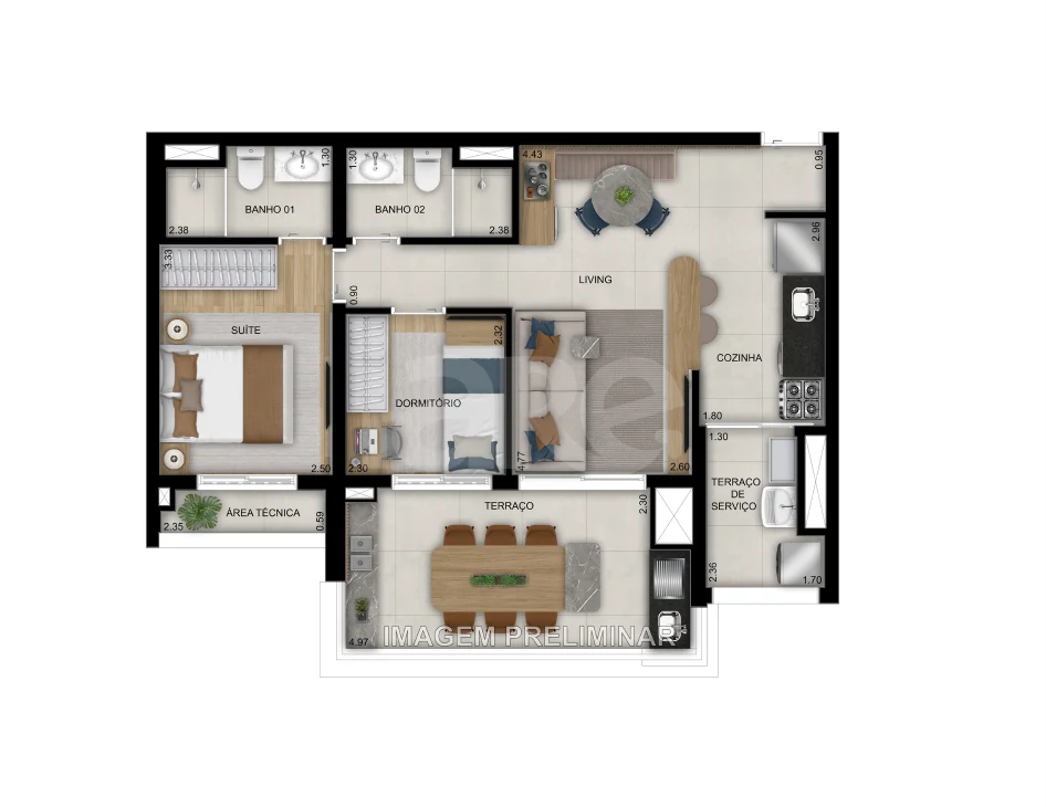 Planta — Apartamento 70,66 m²