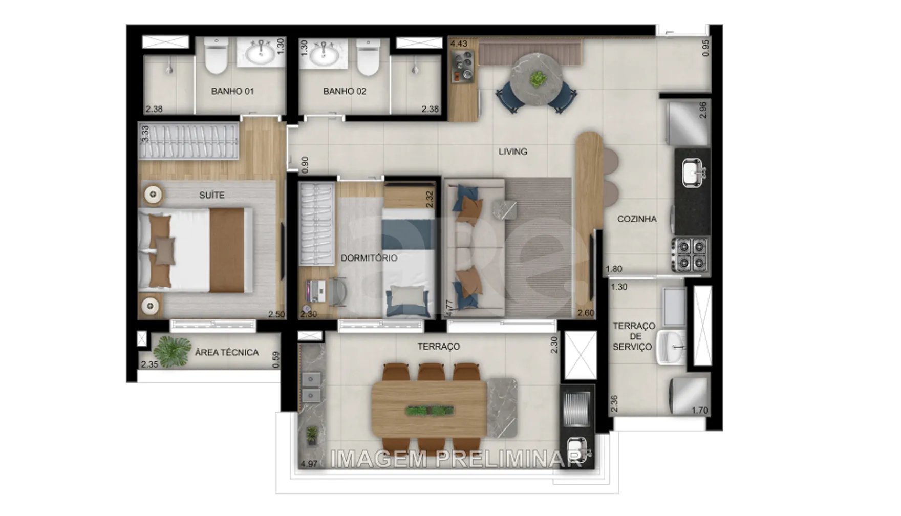 Planta — Apartamento 70,66 m²