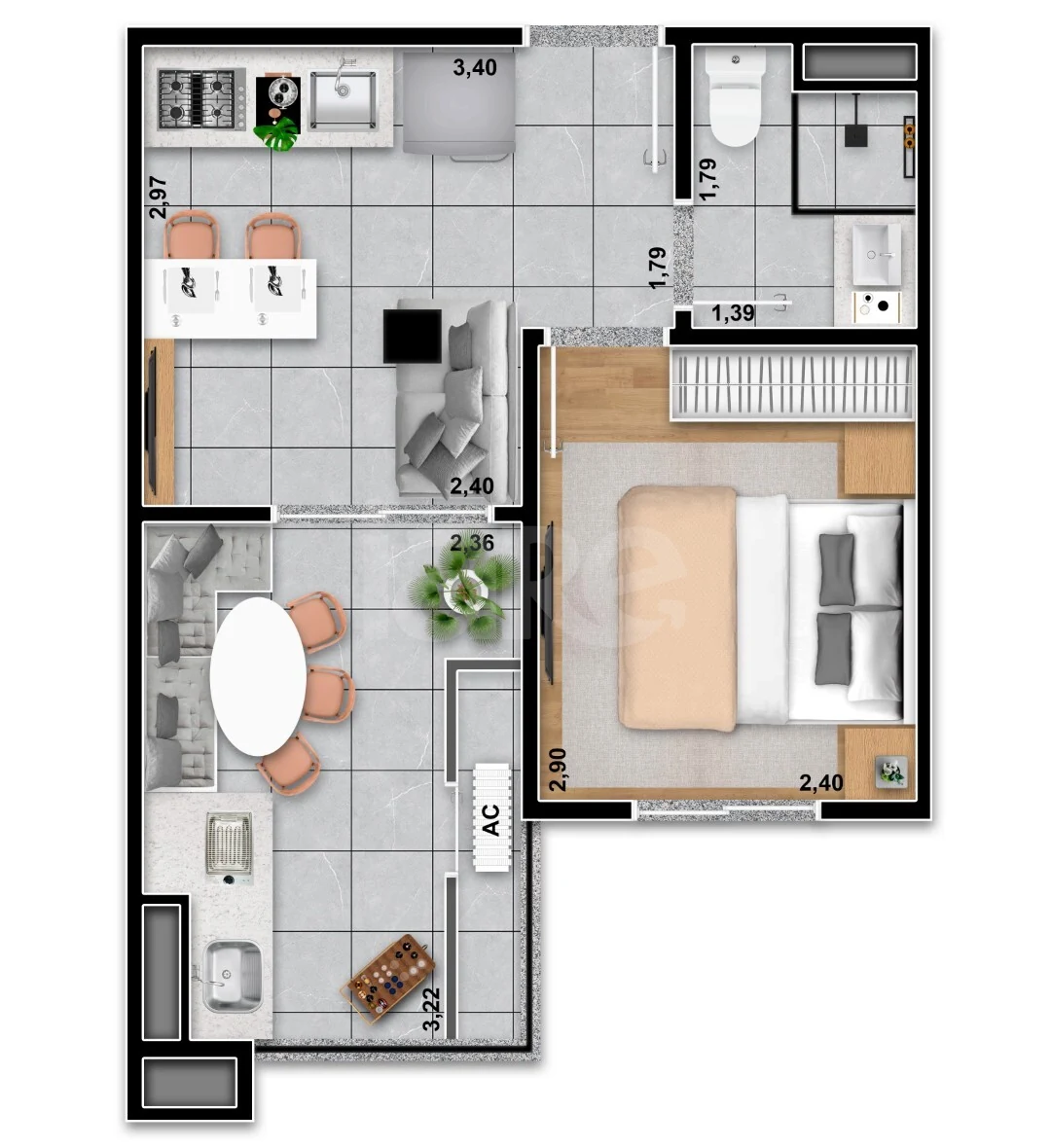 Planta — Apartamento 30,52 m²