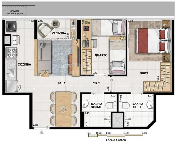 Planta — Apartamento 53,76 m²