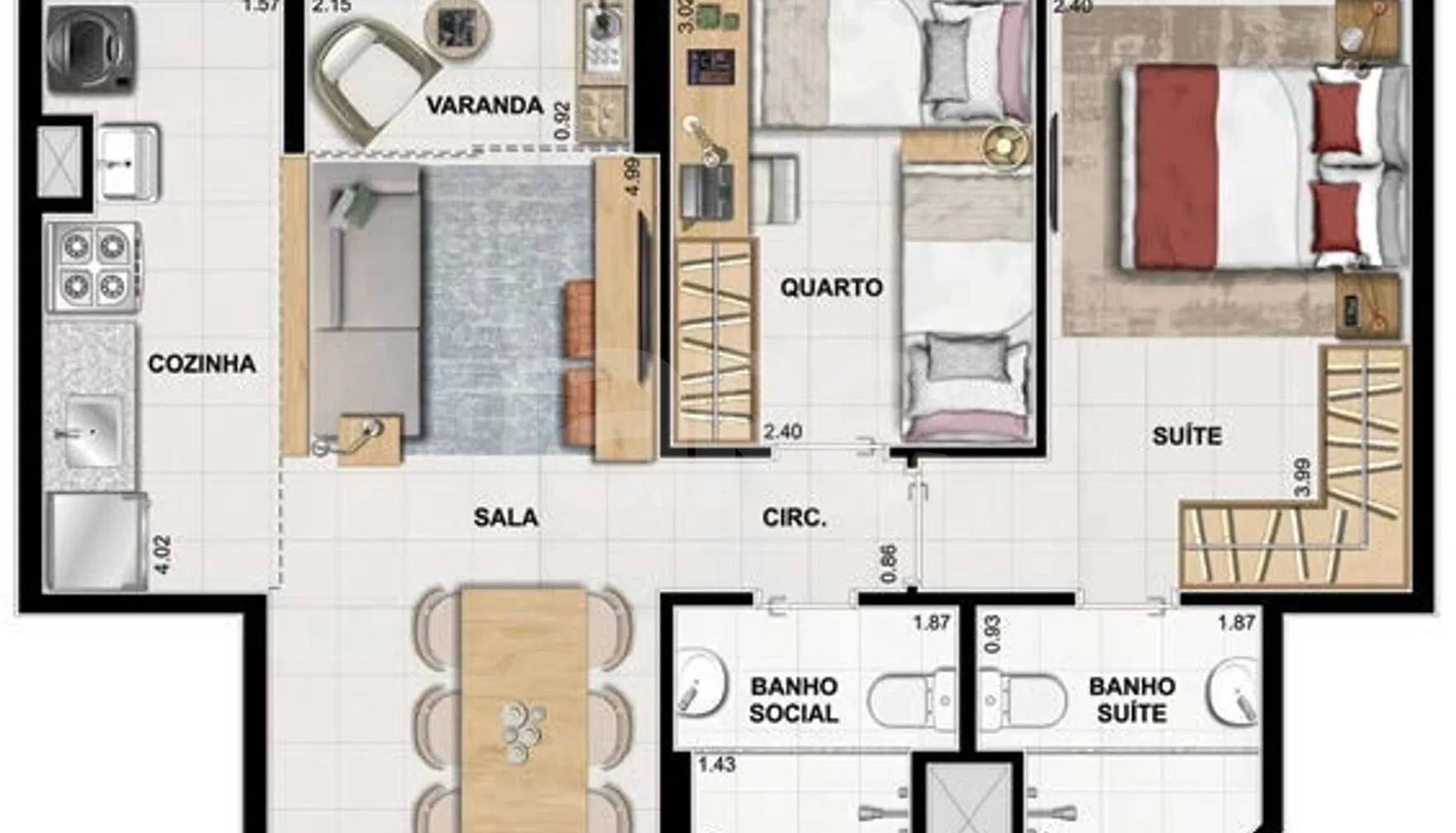Planta — Apartamento 53,76 m²