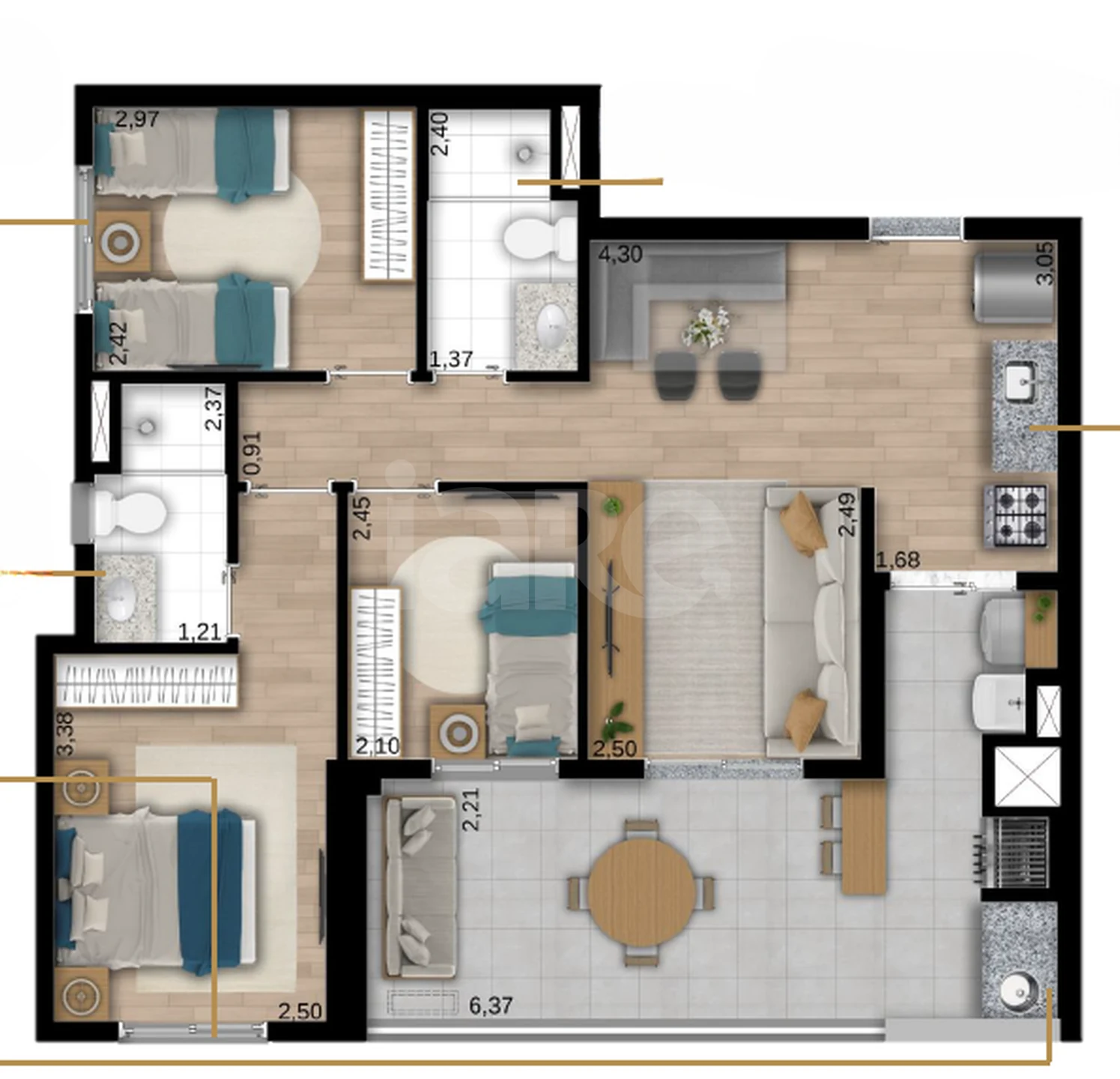 Planta — Apartamento 75,63 m²
