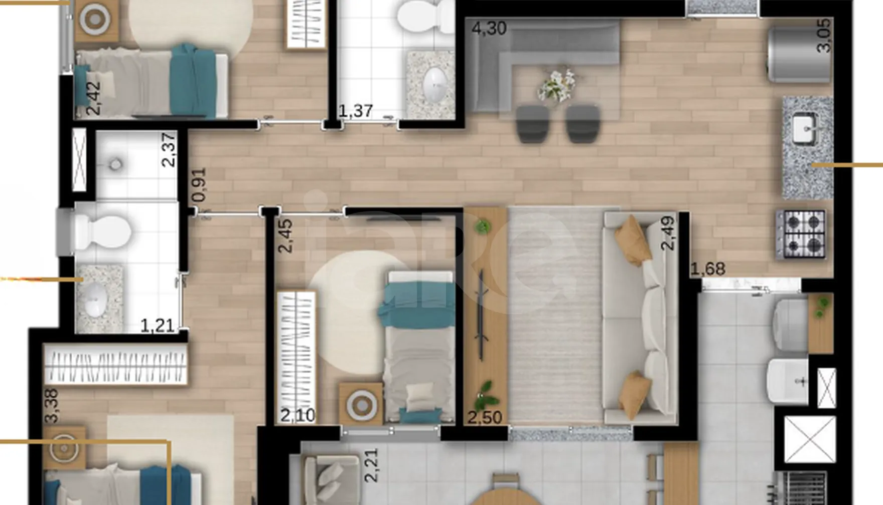 Planta — Apartamento 75,63 m²