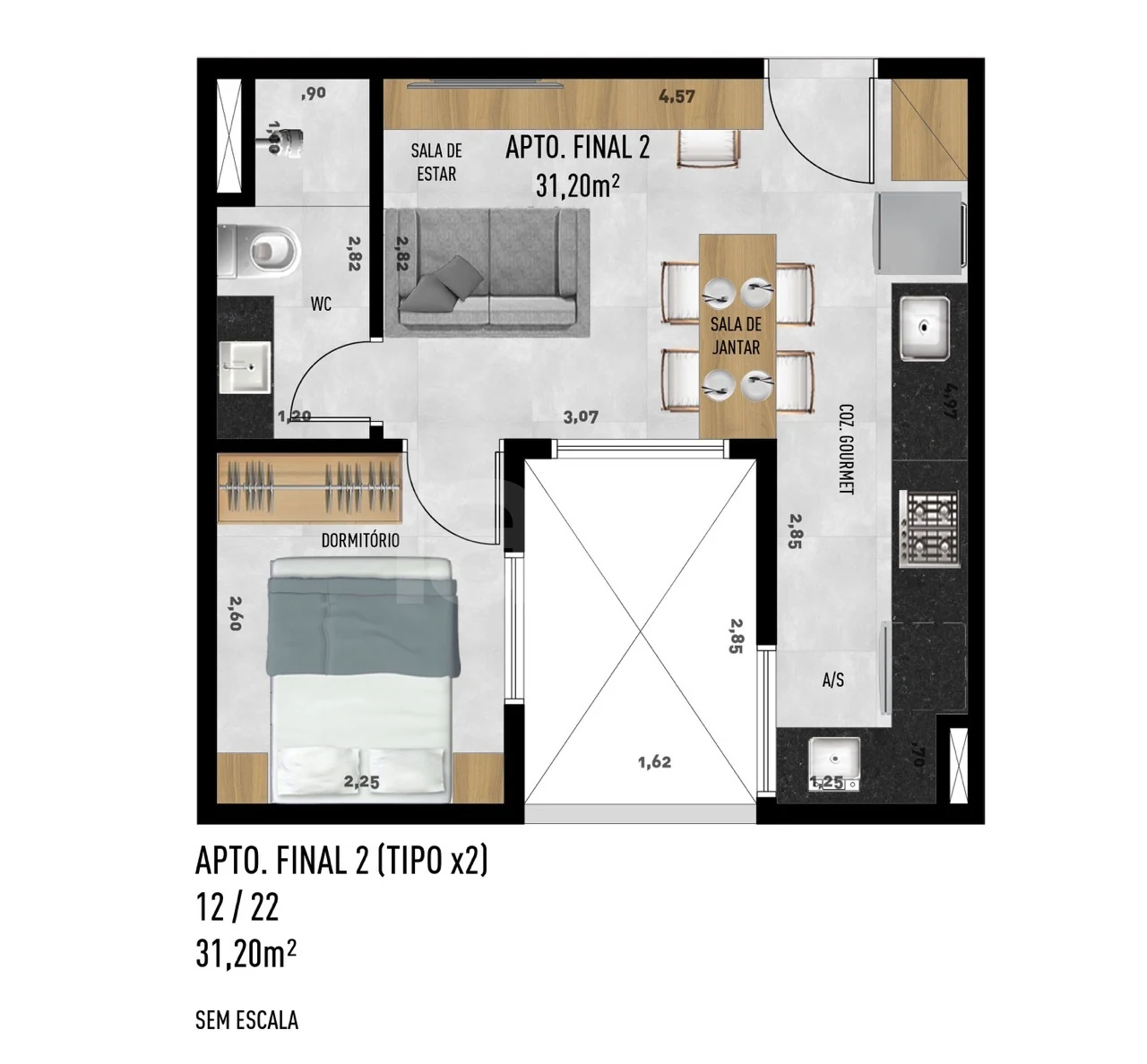 Planta — Apartamento 31,2 m²