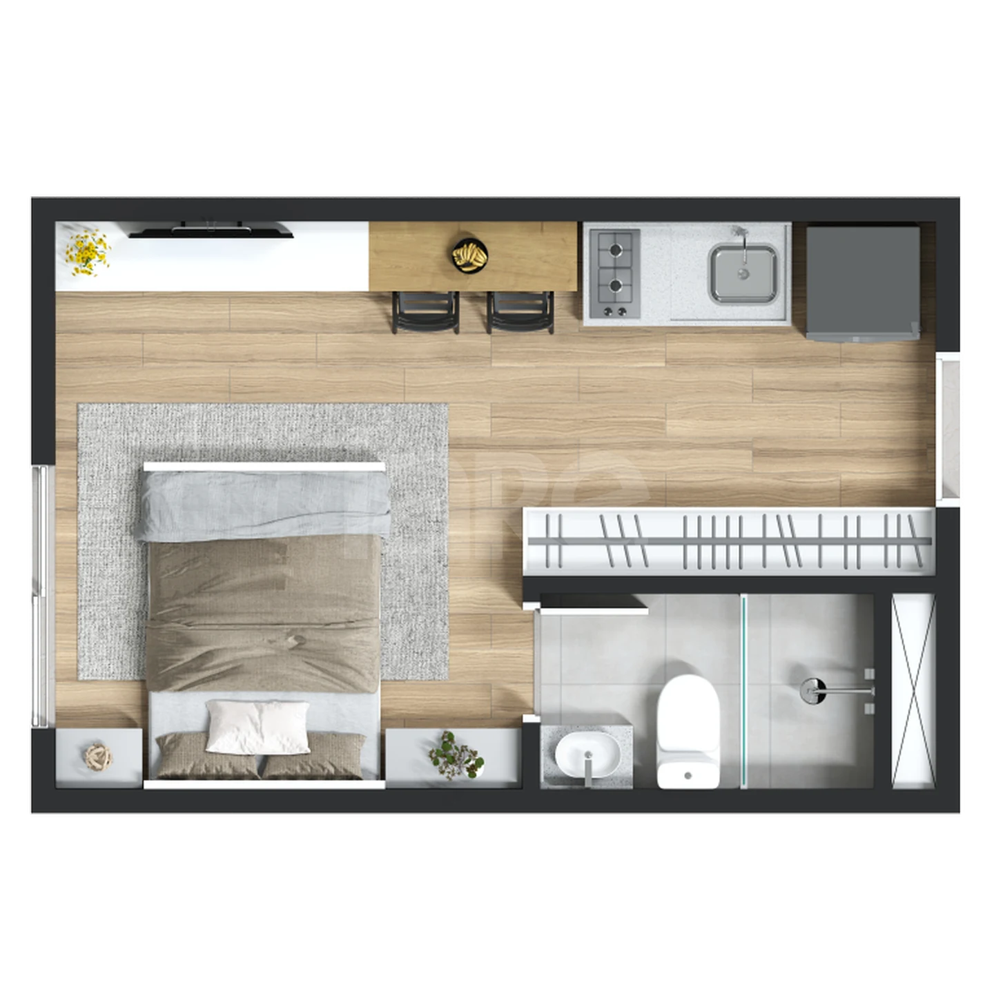 Planta — Studio 16,58 m²