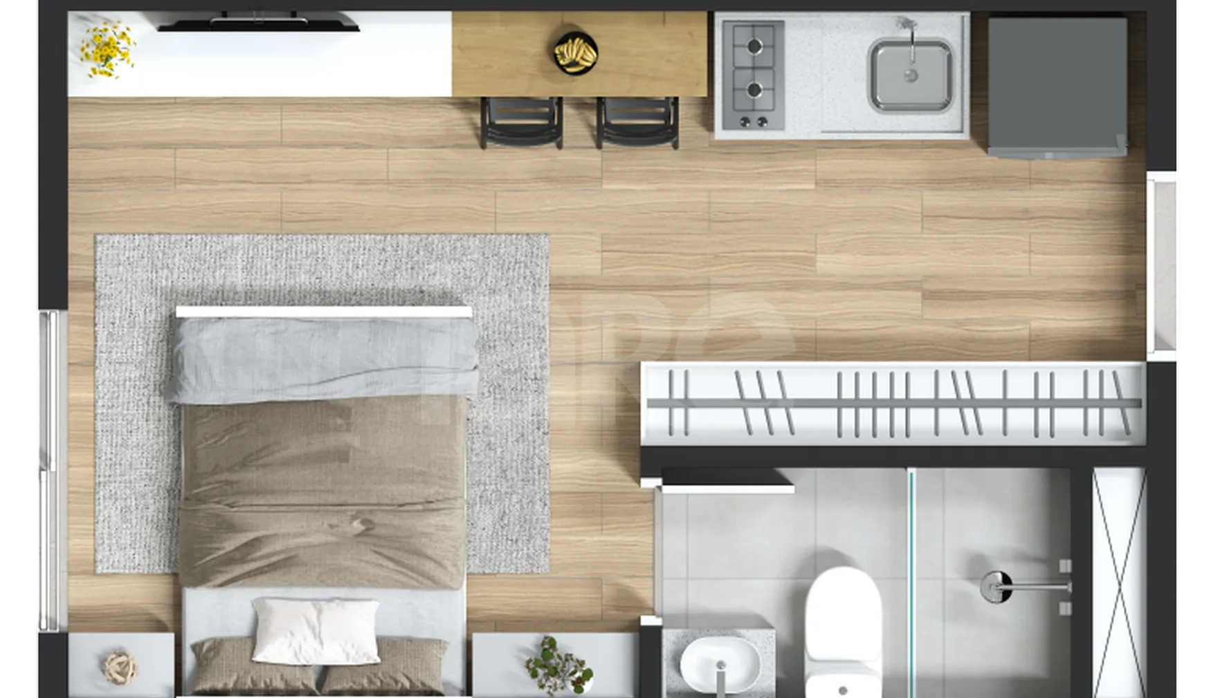 Planta — Studio 16,58 m²