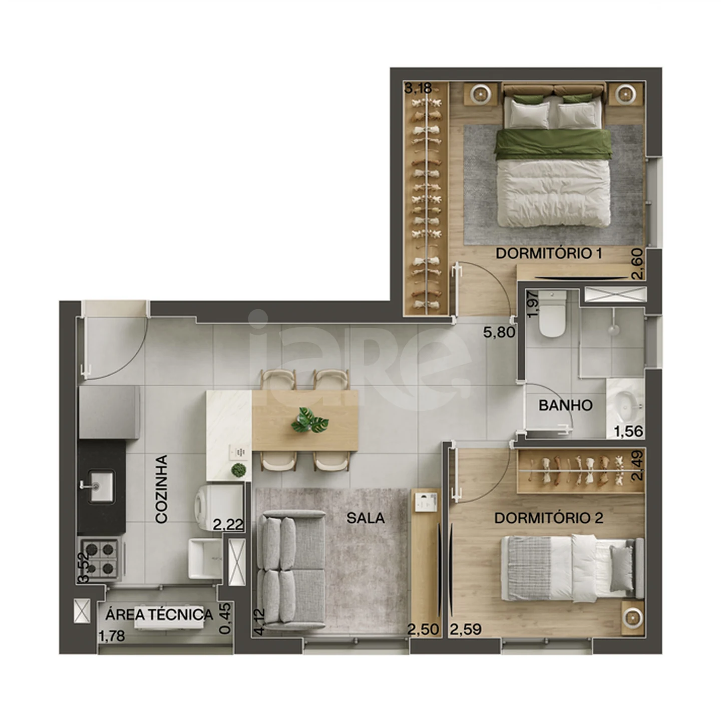 Planta — Apartamento 46,5 m²
