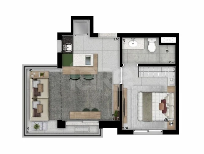 Planta — Apartamento 34,09 m²