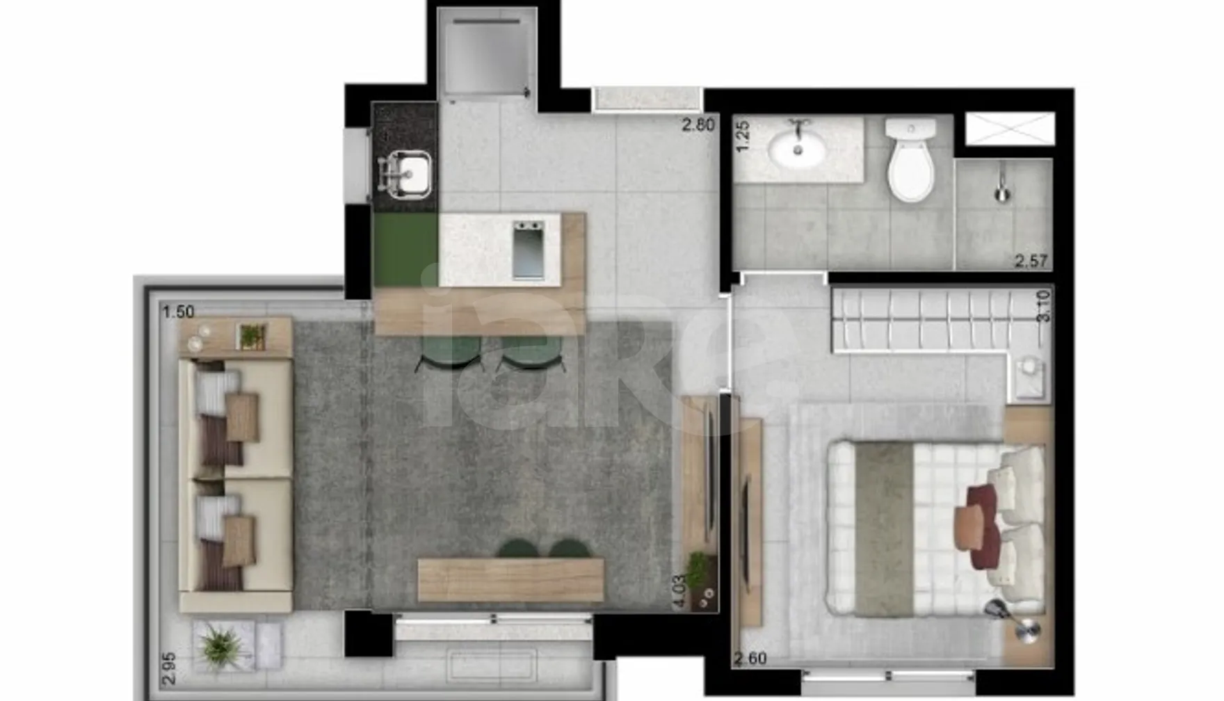 Planta — Apartamento 34,09 m²