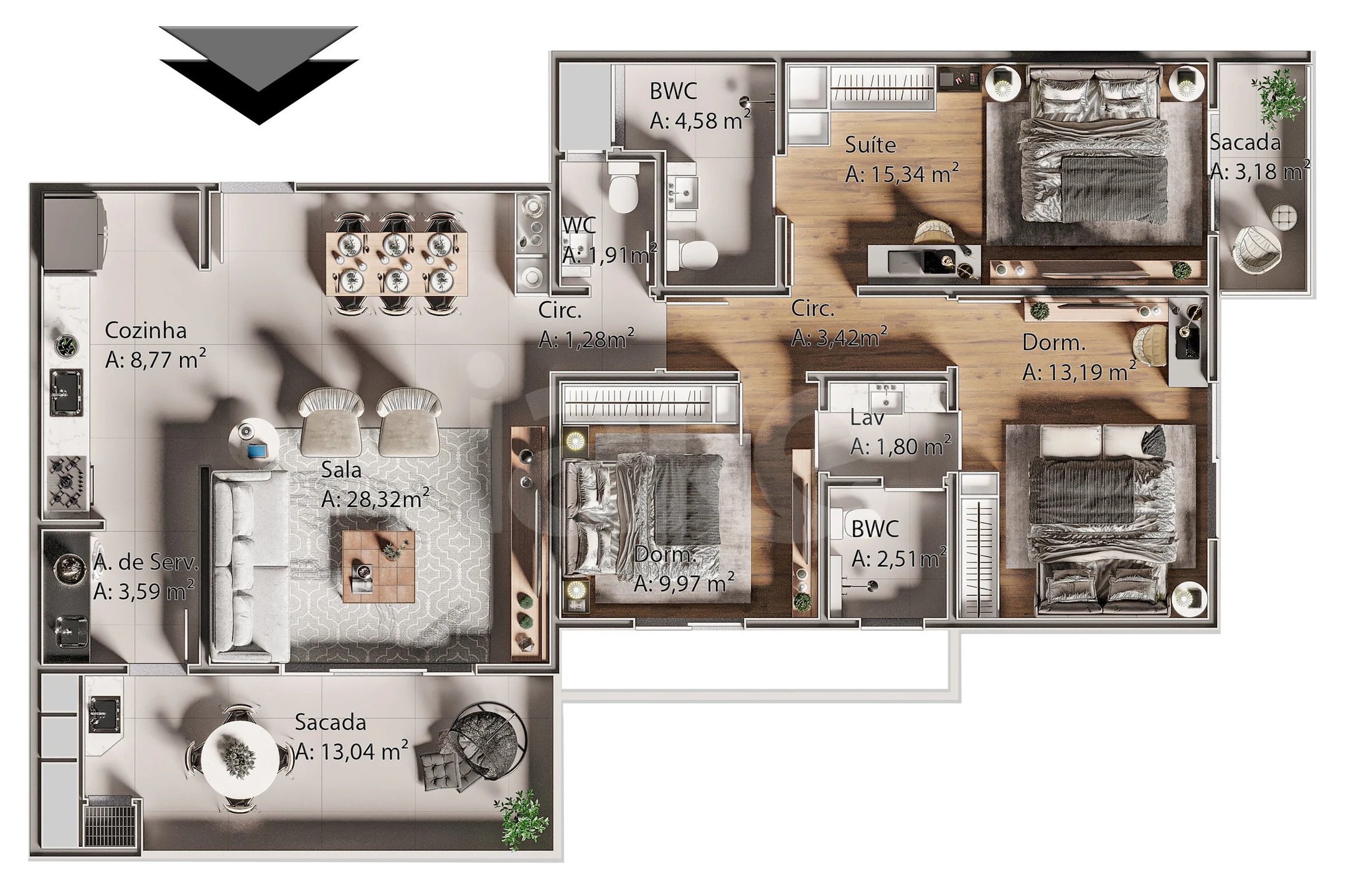 Planta — Apartamento 123,14 m²