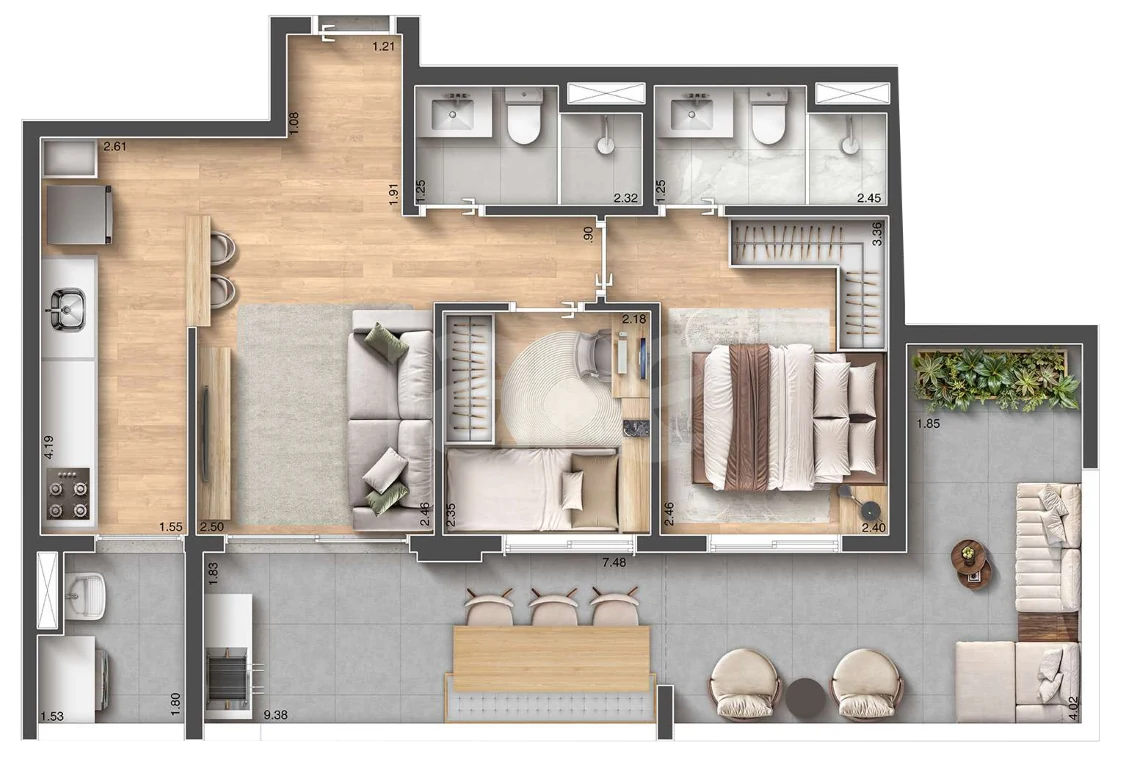 Planta — Garden 74,02 m²