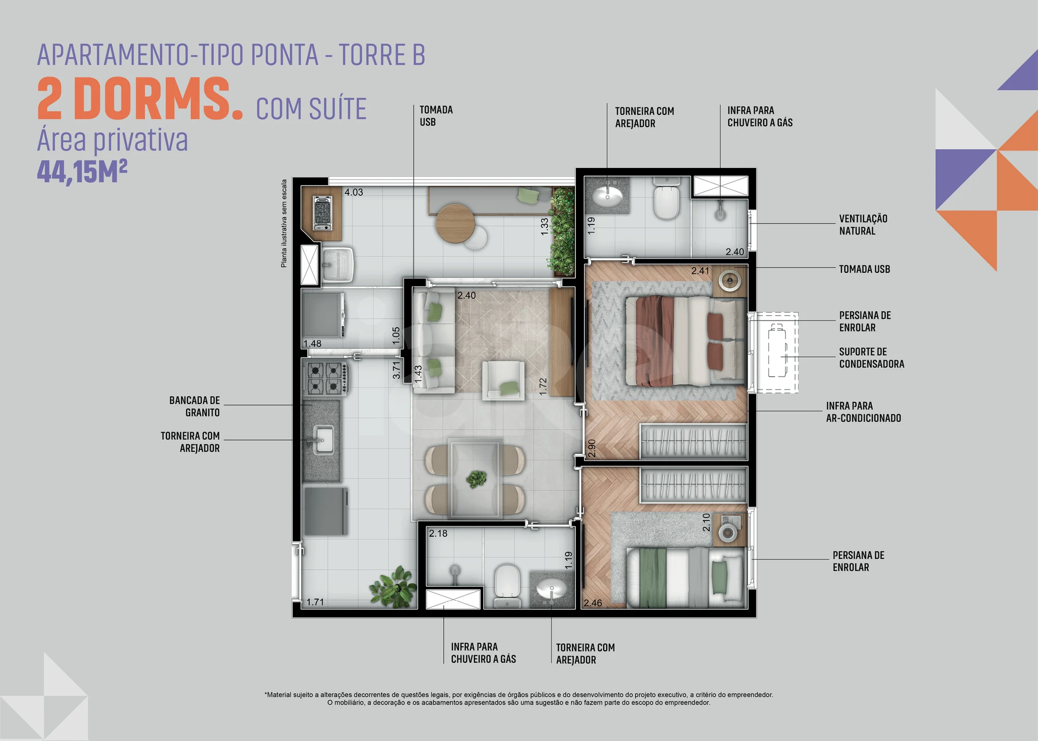 Planta — Apartamento 44,15 m²