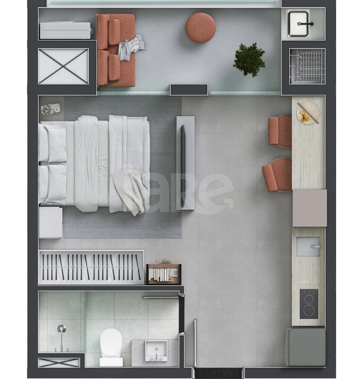 Planta — Studio 26,72 m²