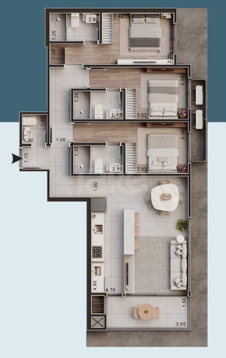 Planta — Apartamento 97,96 m²