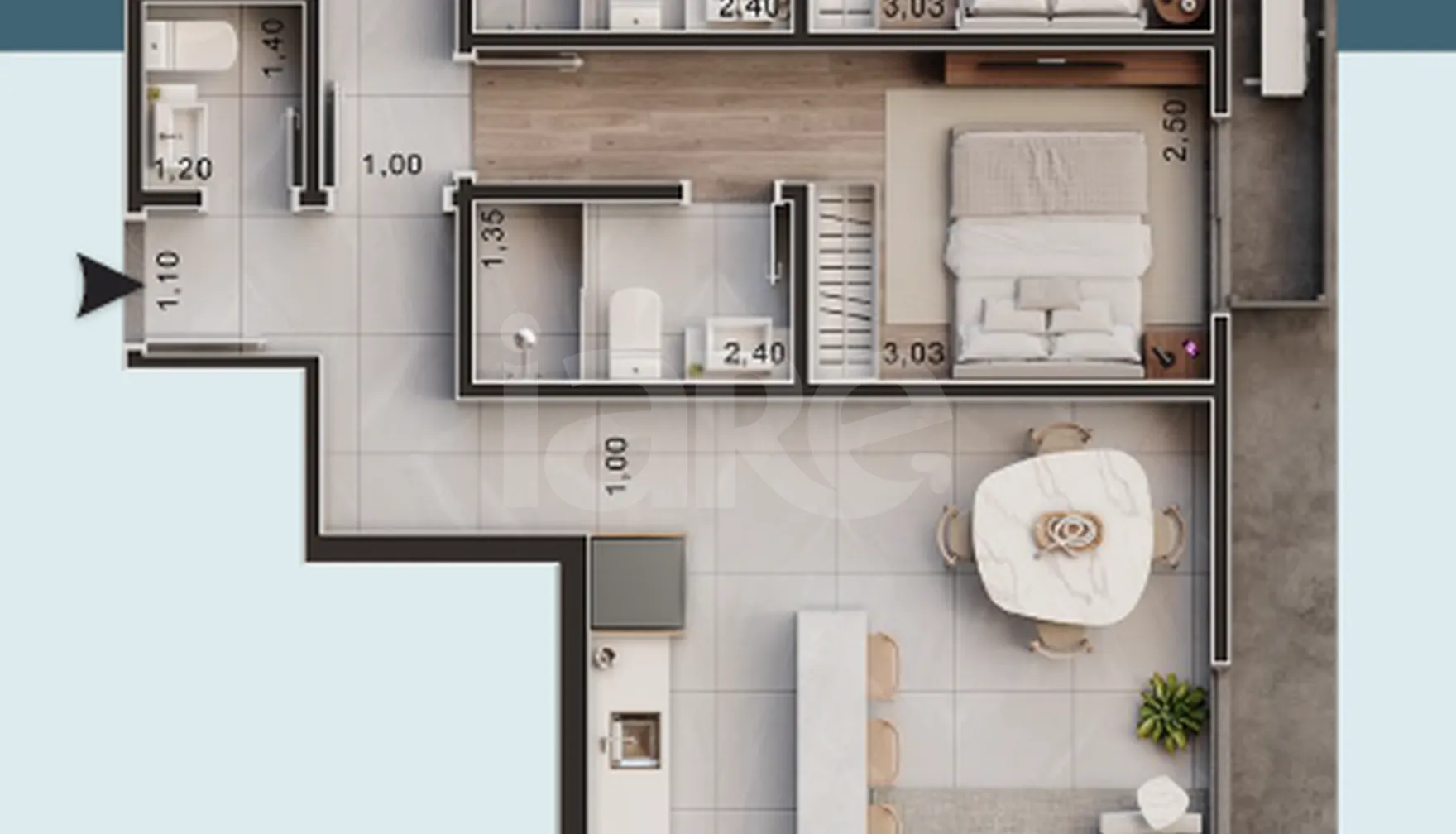 Planta — Apartamento 97,96 m²