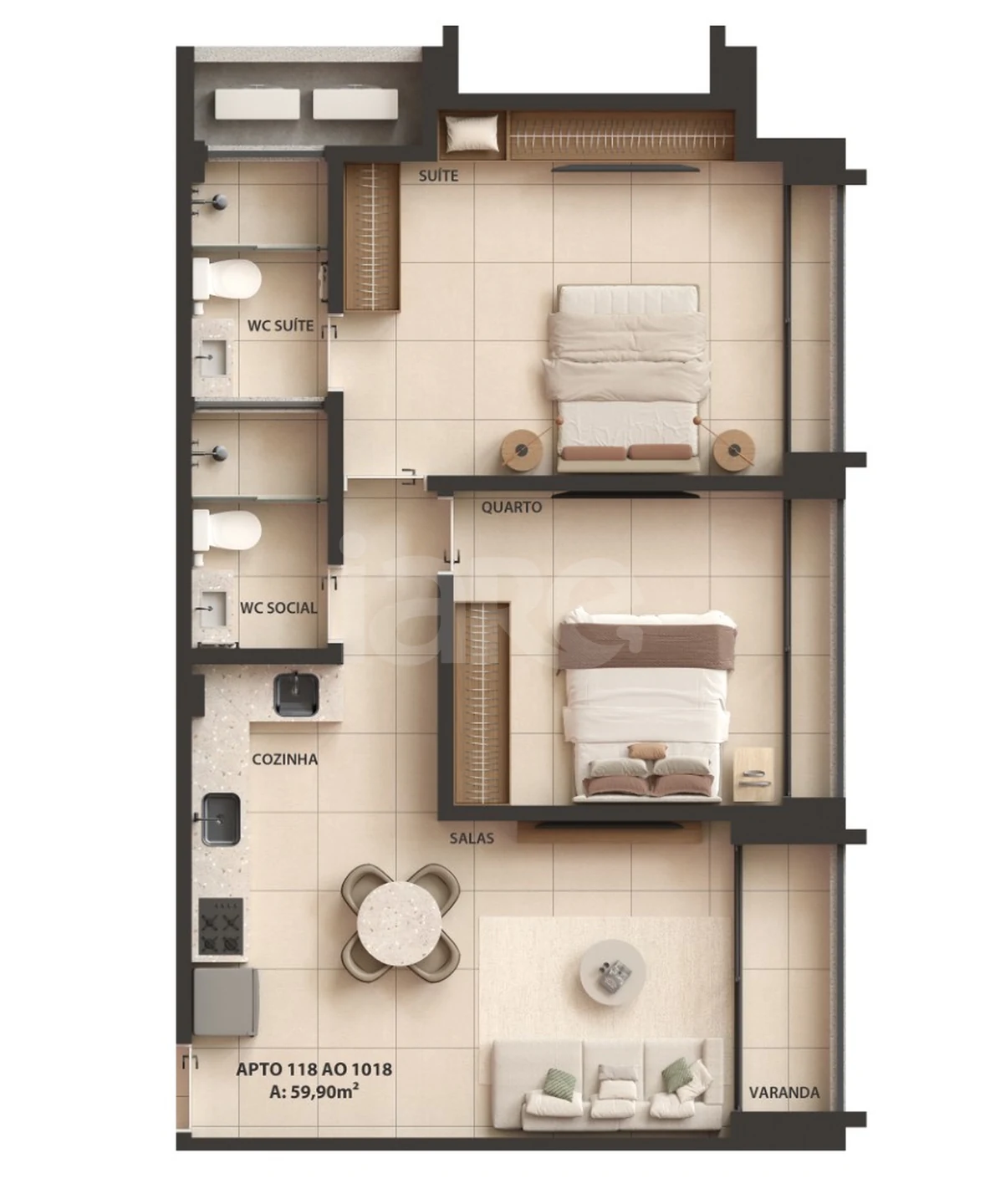 Planta — Apartamento 59,9 m²
