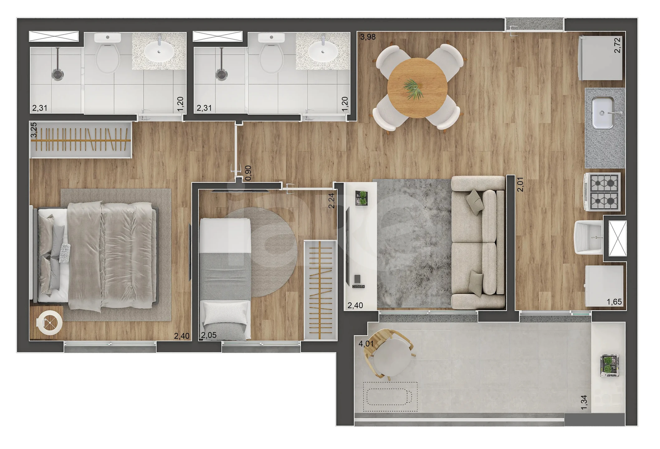 Planta — Apartamento 48,99 m²