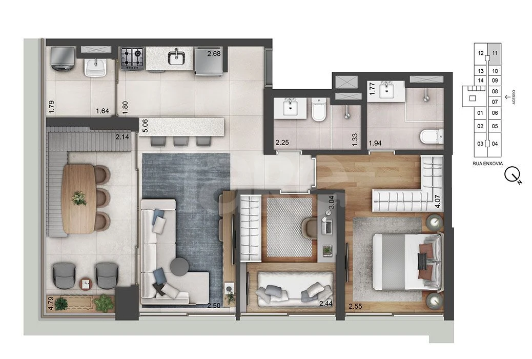 Planta — Apartamento 70,93 m²