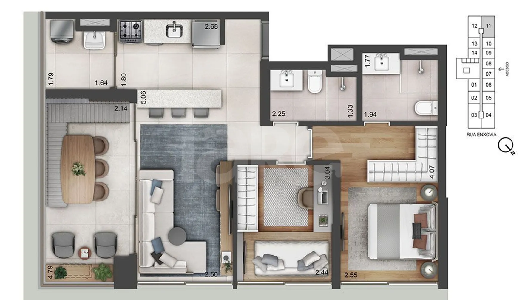Planta — Apartamento 70,93 m²