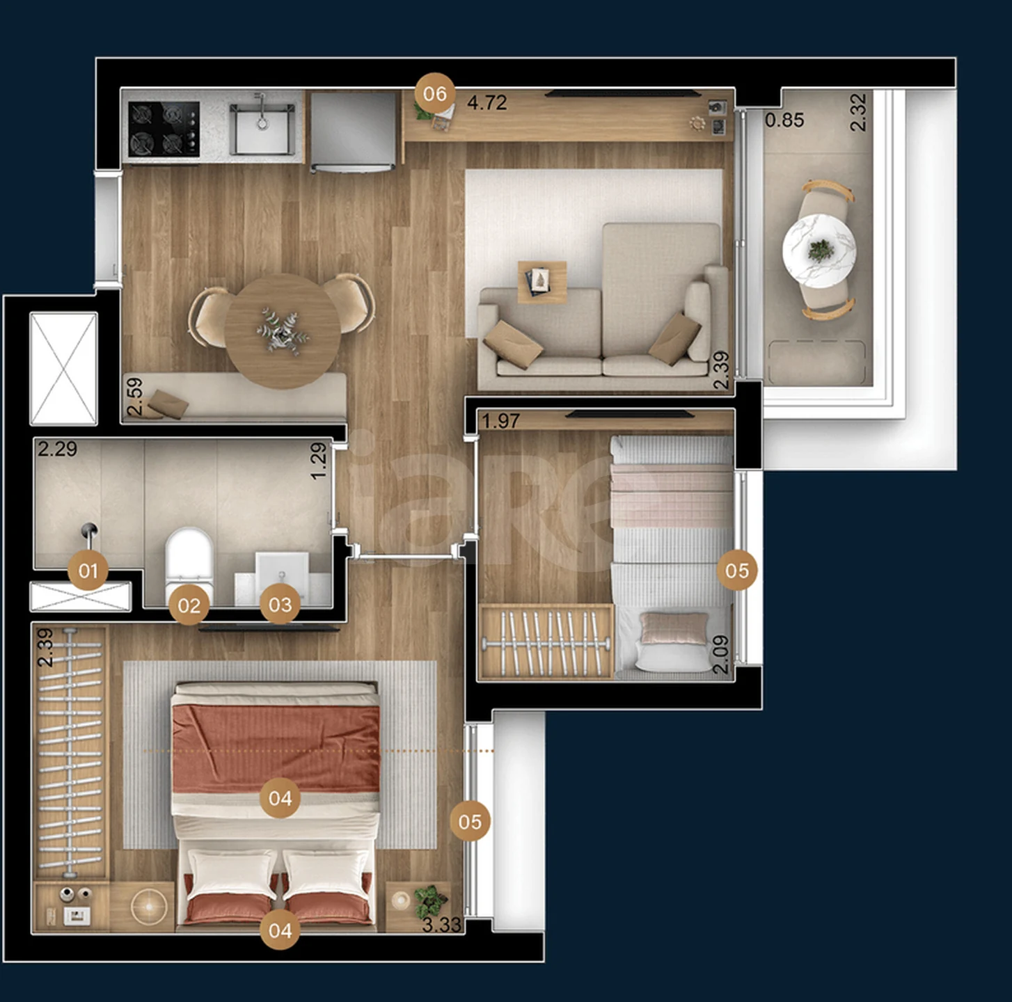 Planta — Apartamento 37,49 m²