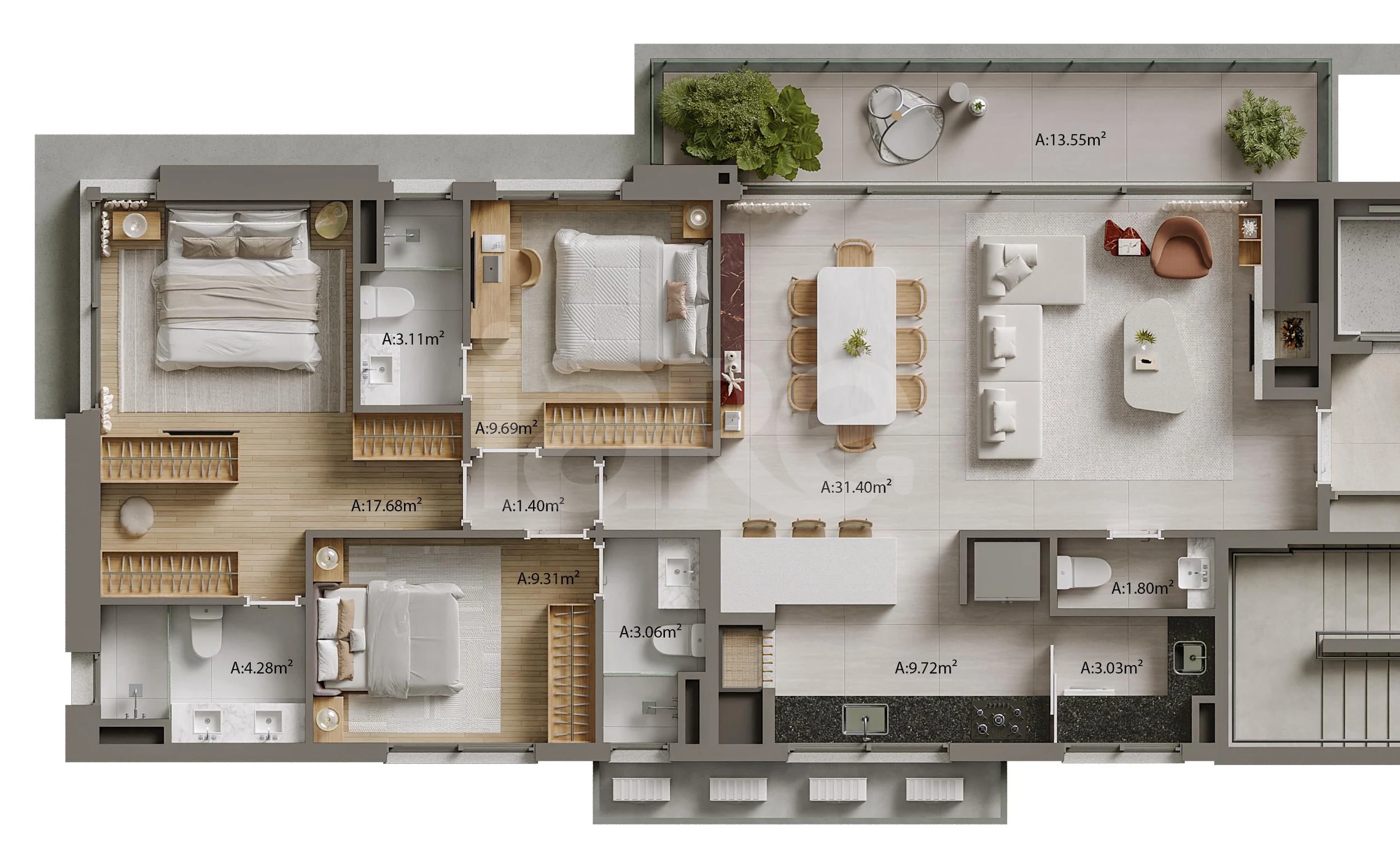 Planta — Apartamento 131,51 m²