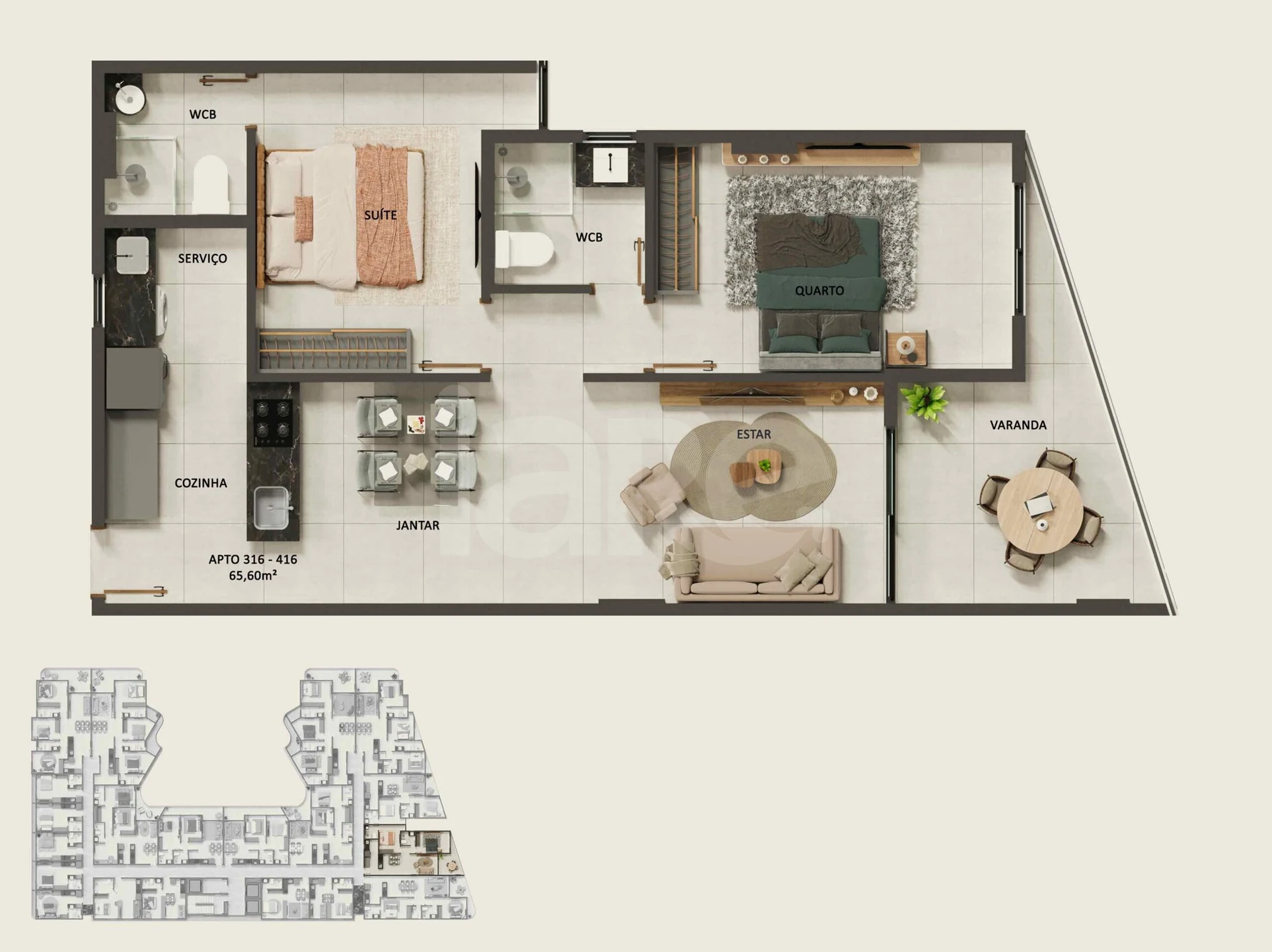 Planta — Apartamento 65,6 m²