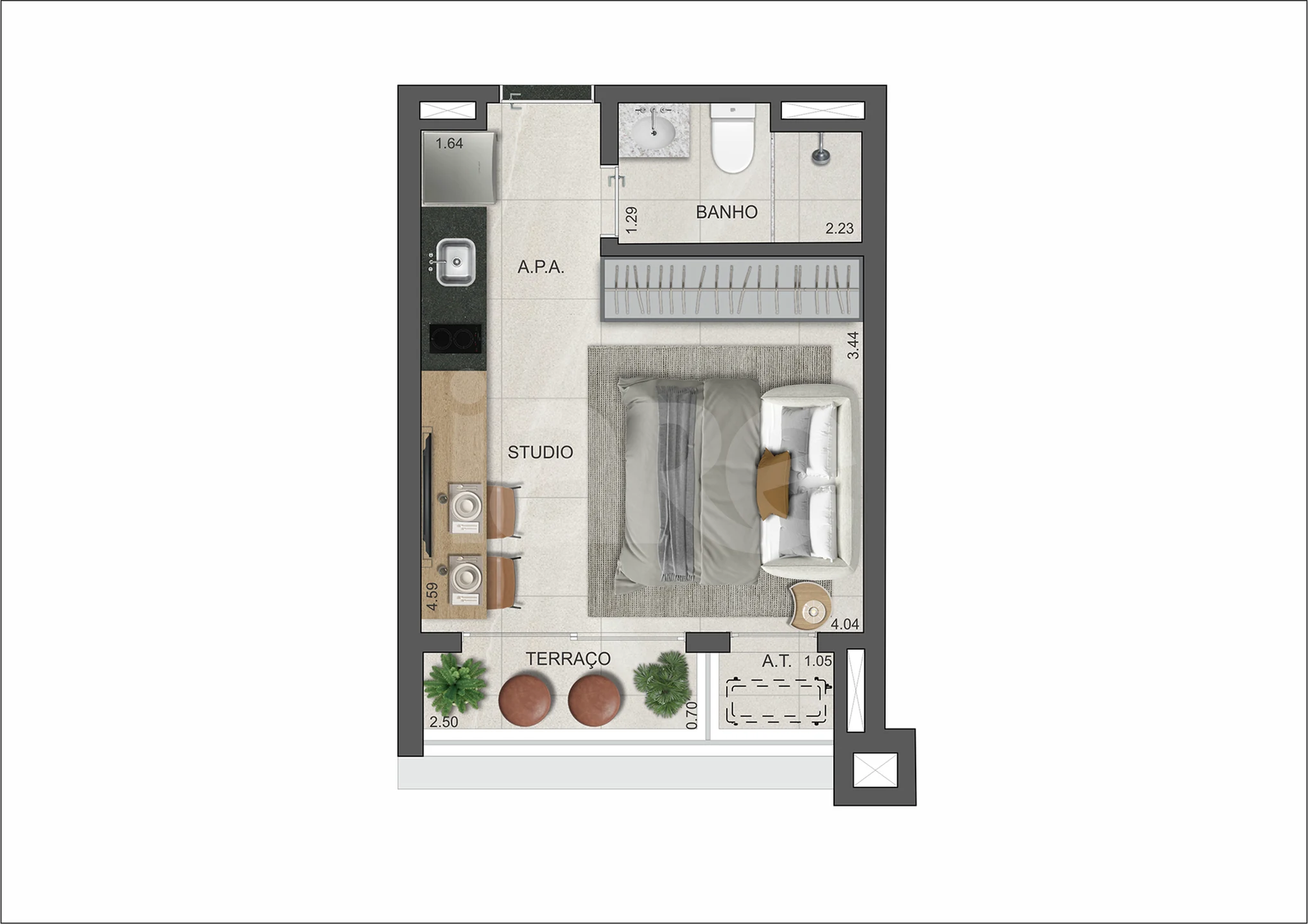 Planta — Studio 25,71 m²