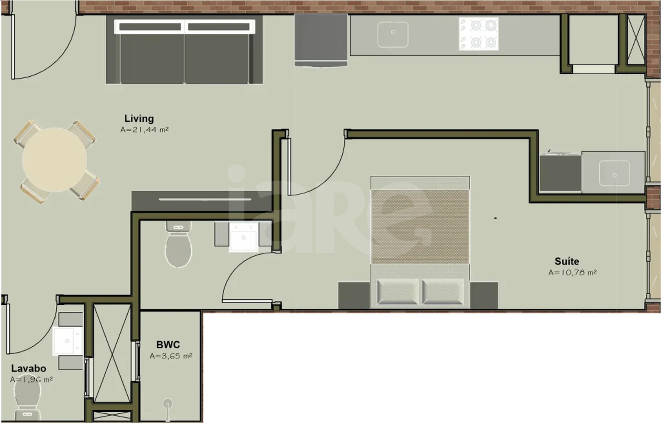 Planta — Apartamento 45,87 m²
