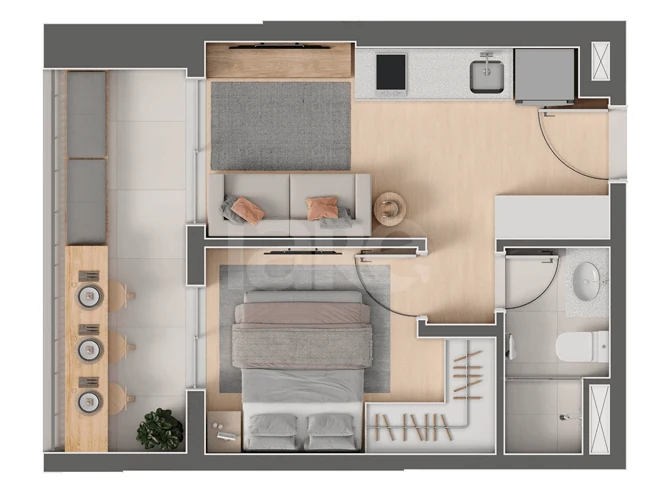 Planta — Apartamento 33,5 m²