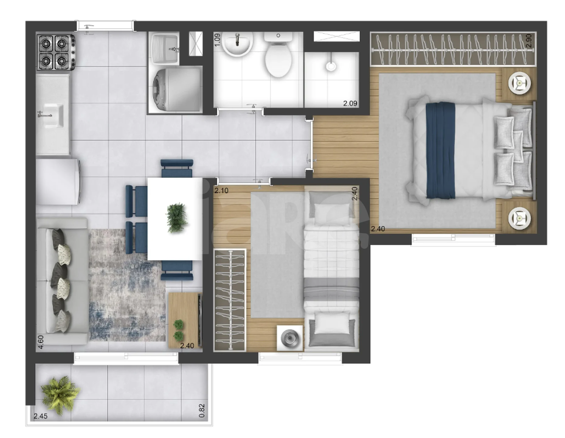 Planta — Apartamento 34,9 m²