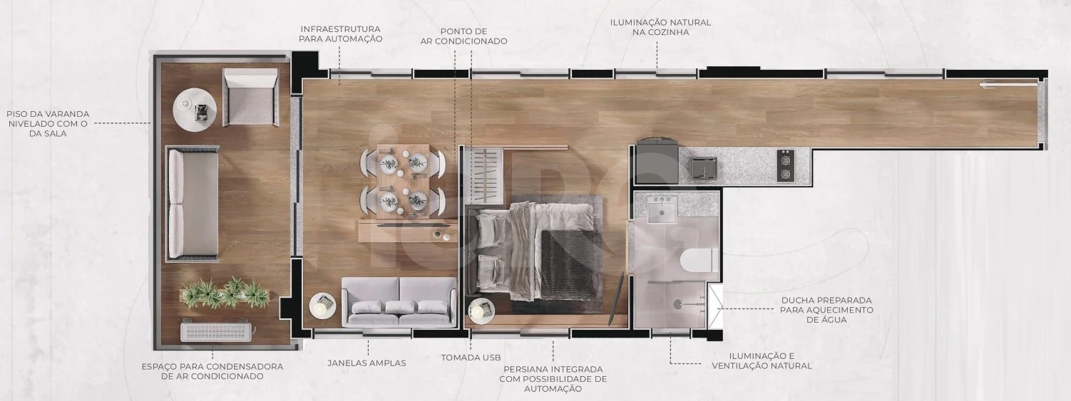 Planta — Studio 42,07 m²