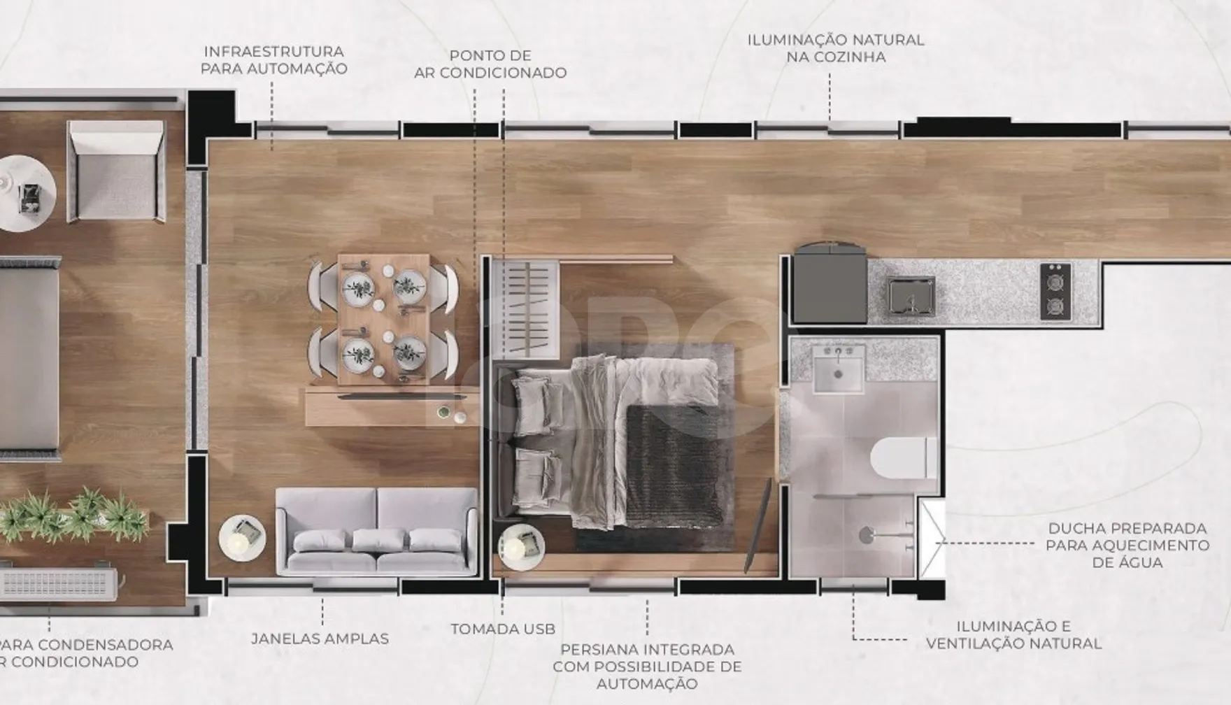 Planta — Studio 42,07 m²