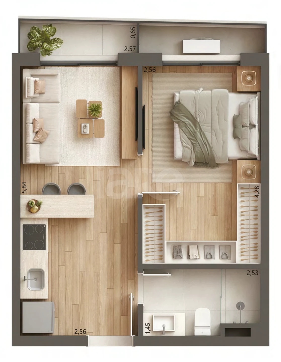 Planta — Apartamento 35,58 m²