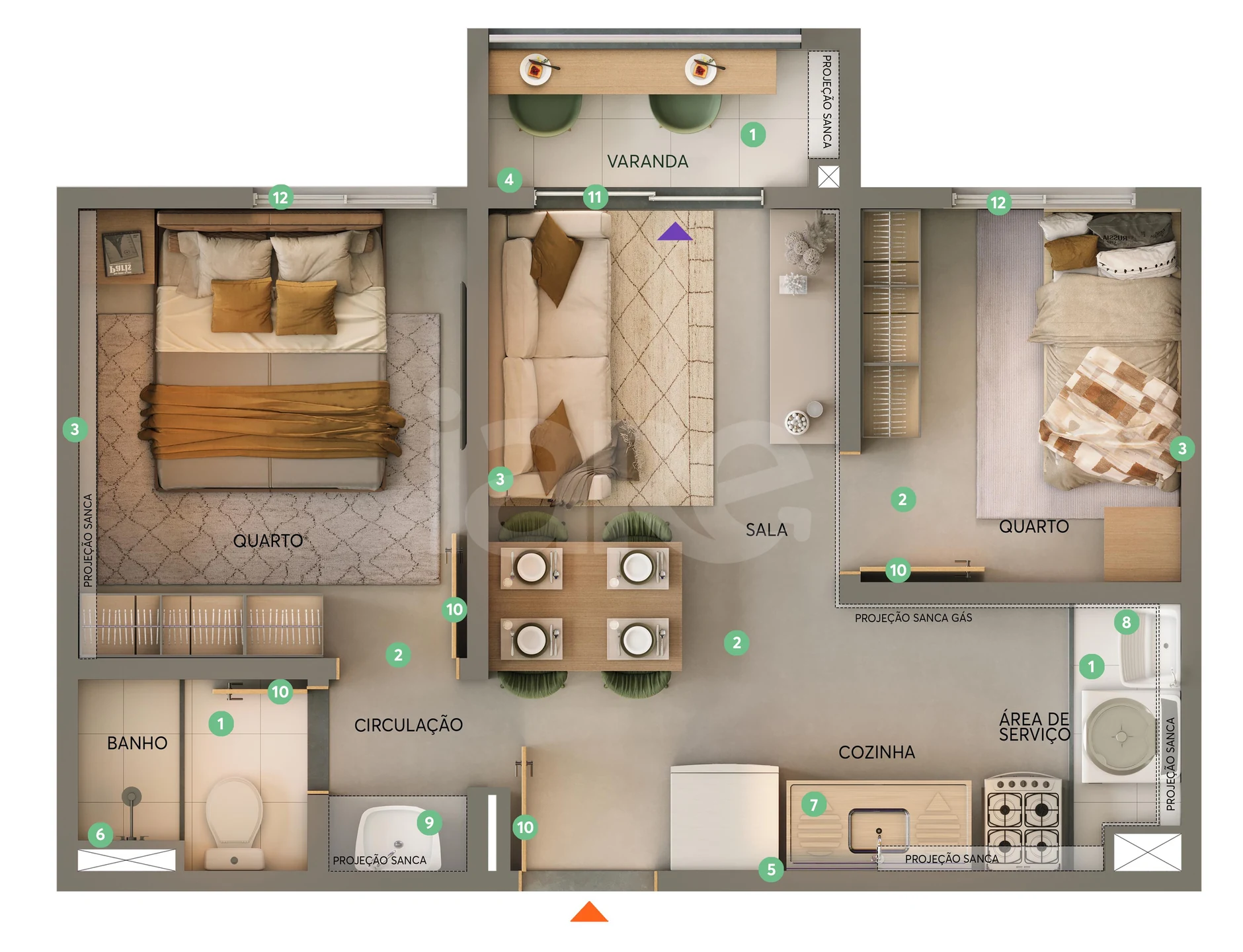 Planta — Apartamento 35,87 m²