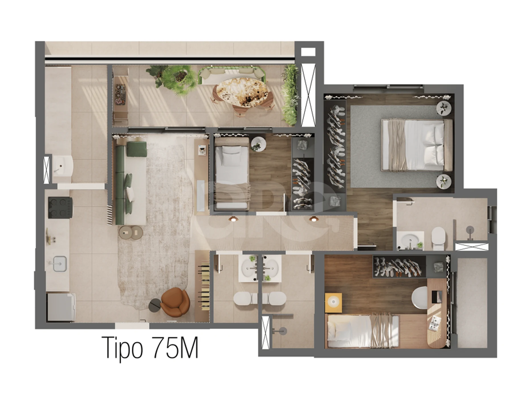 Planta — Apartamento 75,23 m²