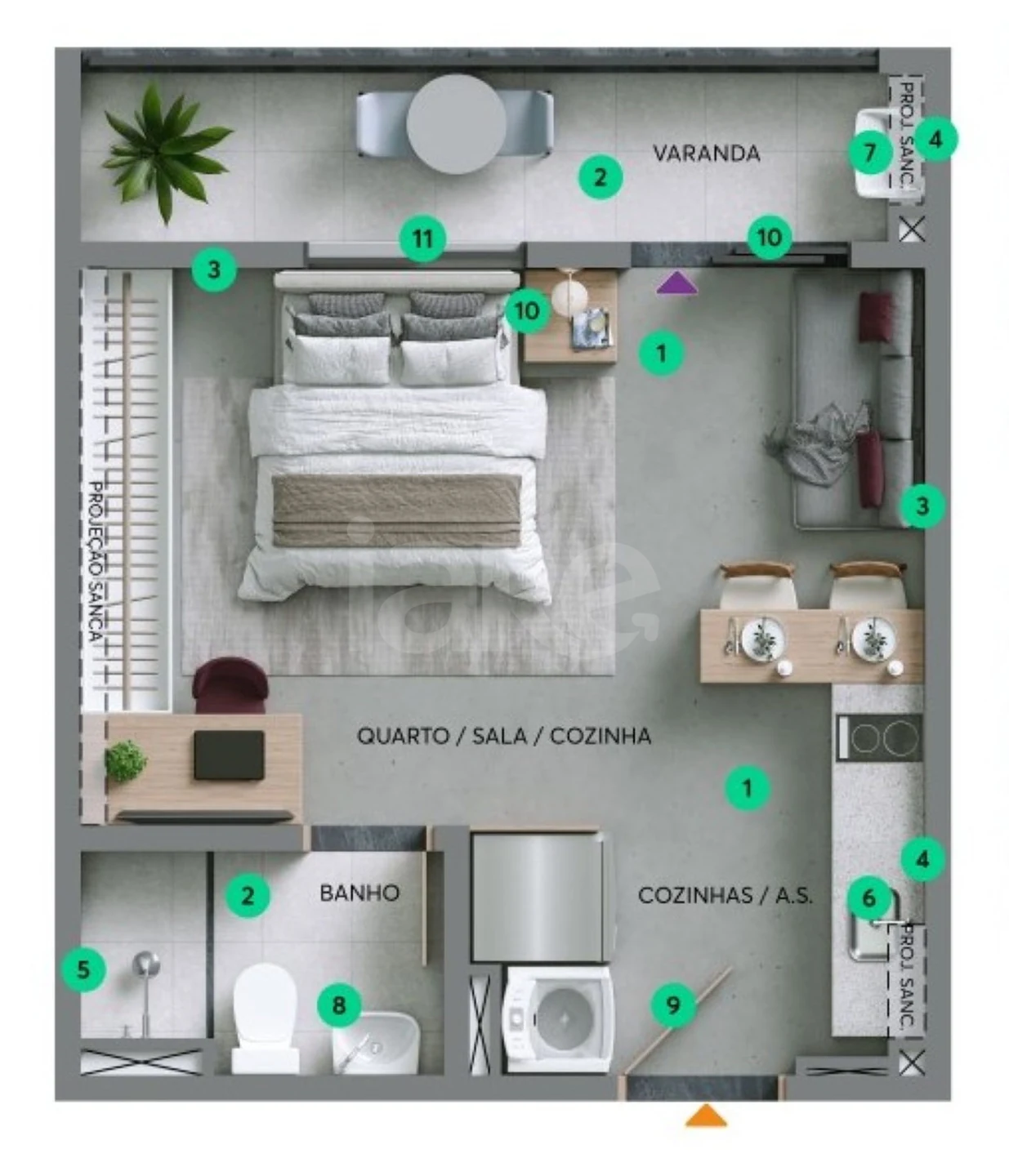Planta — Studio 26,63 m²