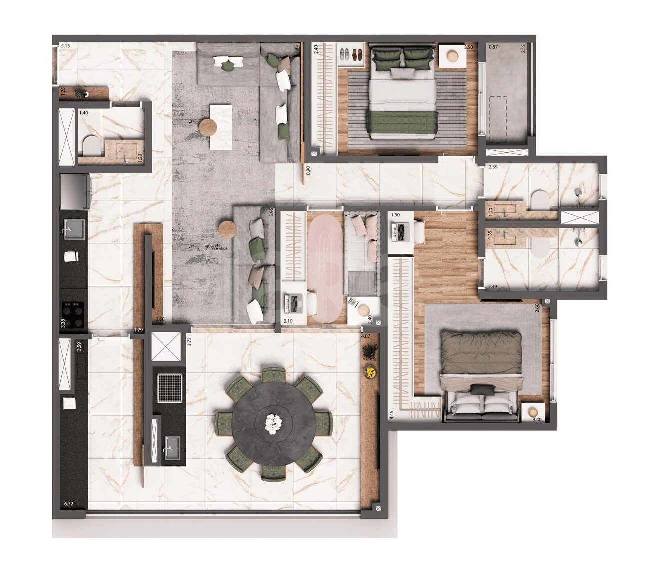 Planta — Apartamento 100,68 m²