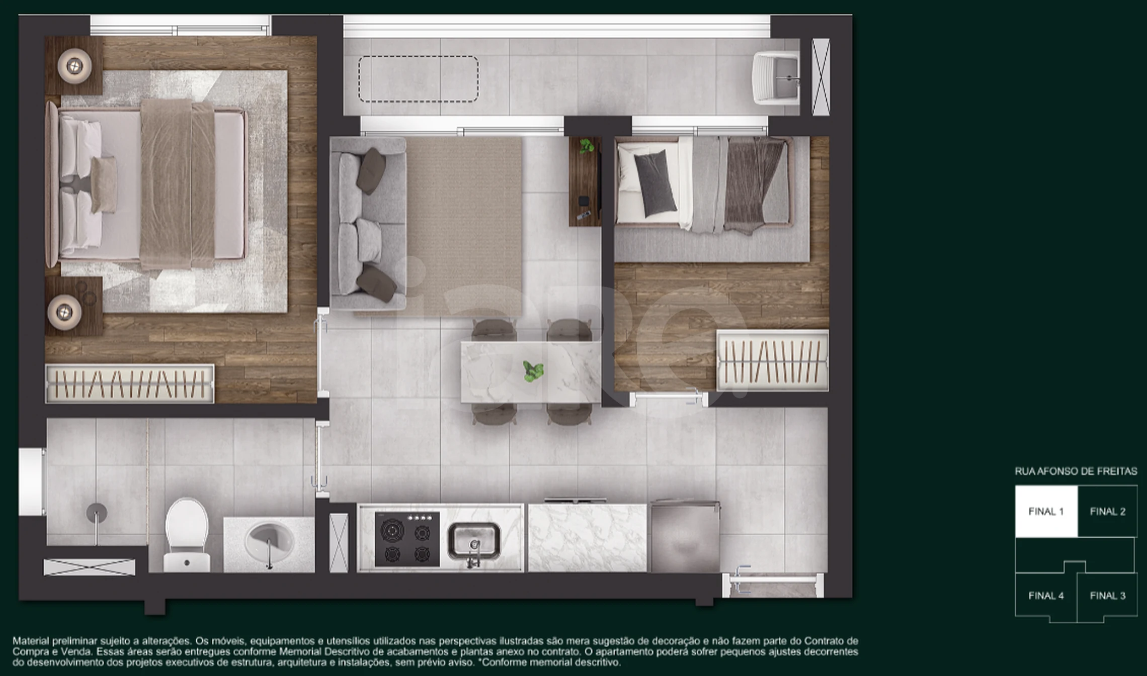 Planta — 3 ao 12 pavimento 37,14 m²