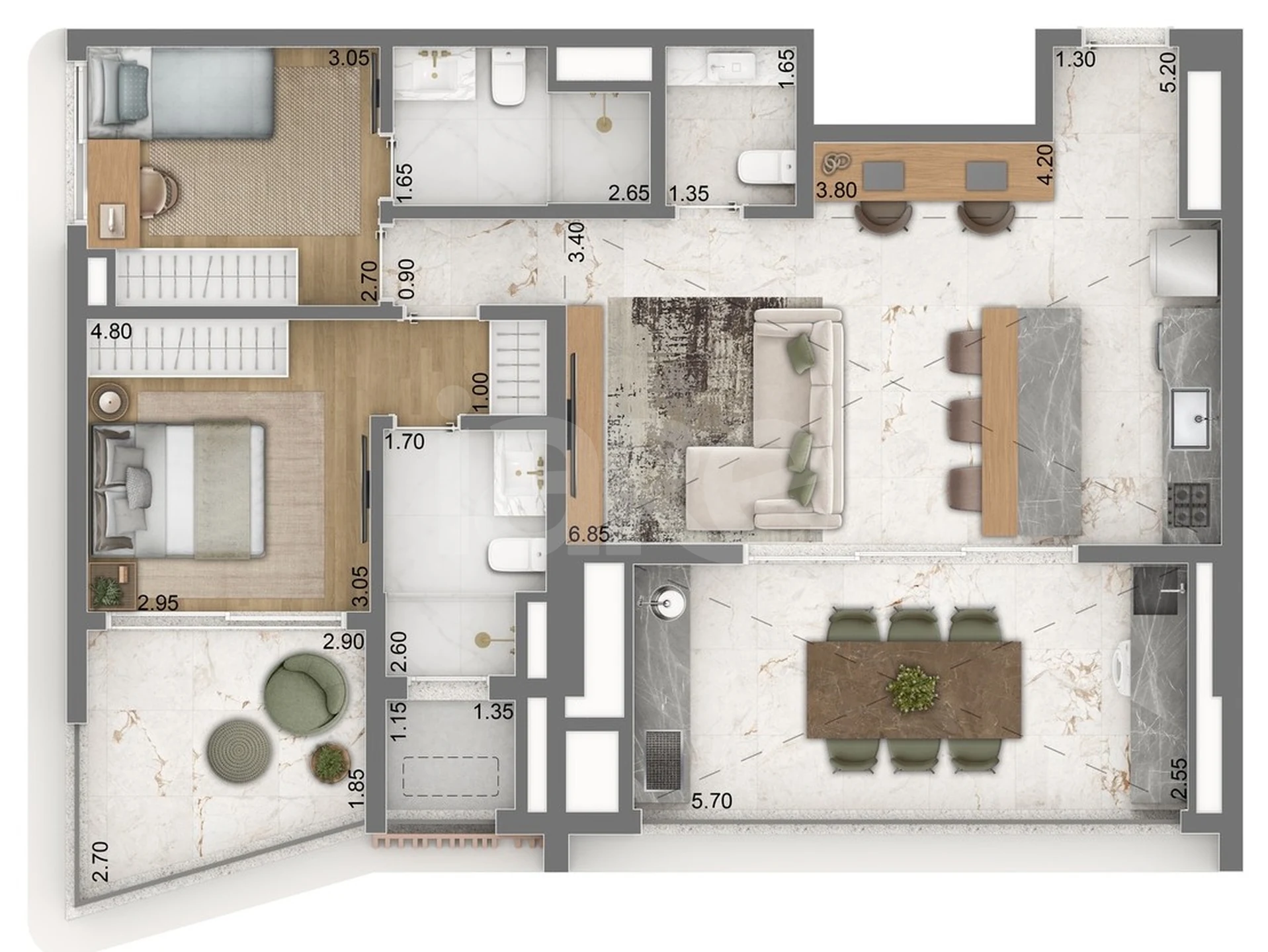 Planta — Apartamento 96,3 m²