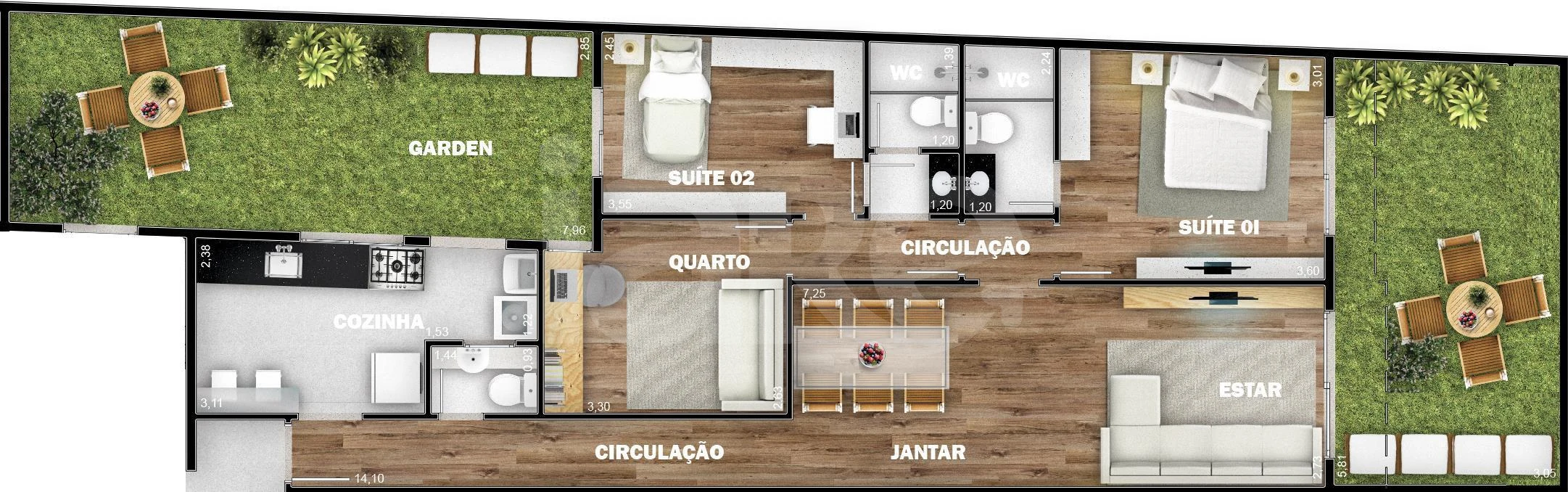 Planta — Cobertura Duplex 166 m²