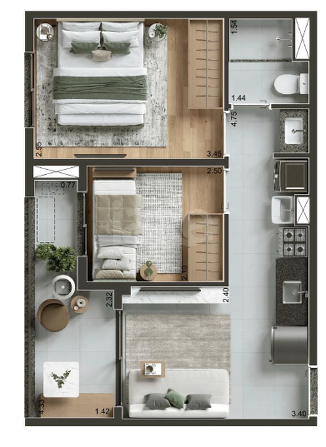 Planta — Apartamento 40,16 m²