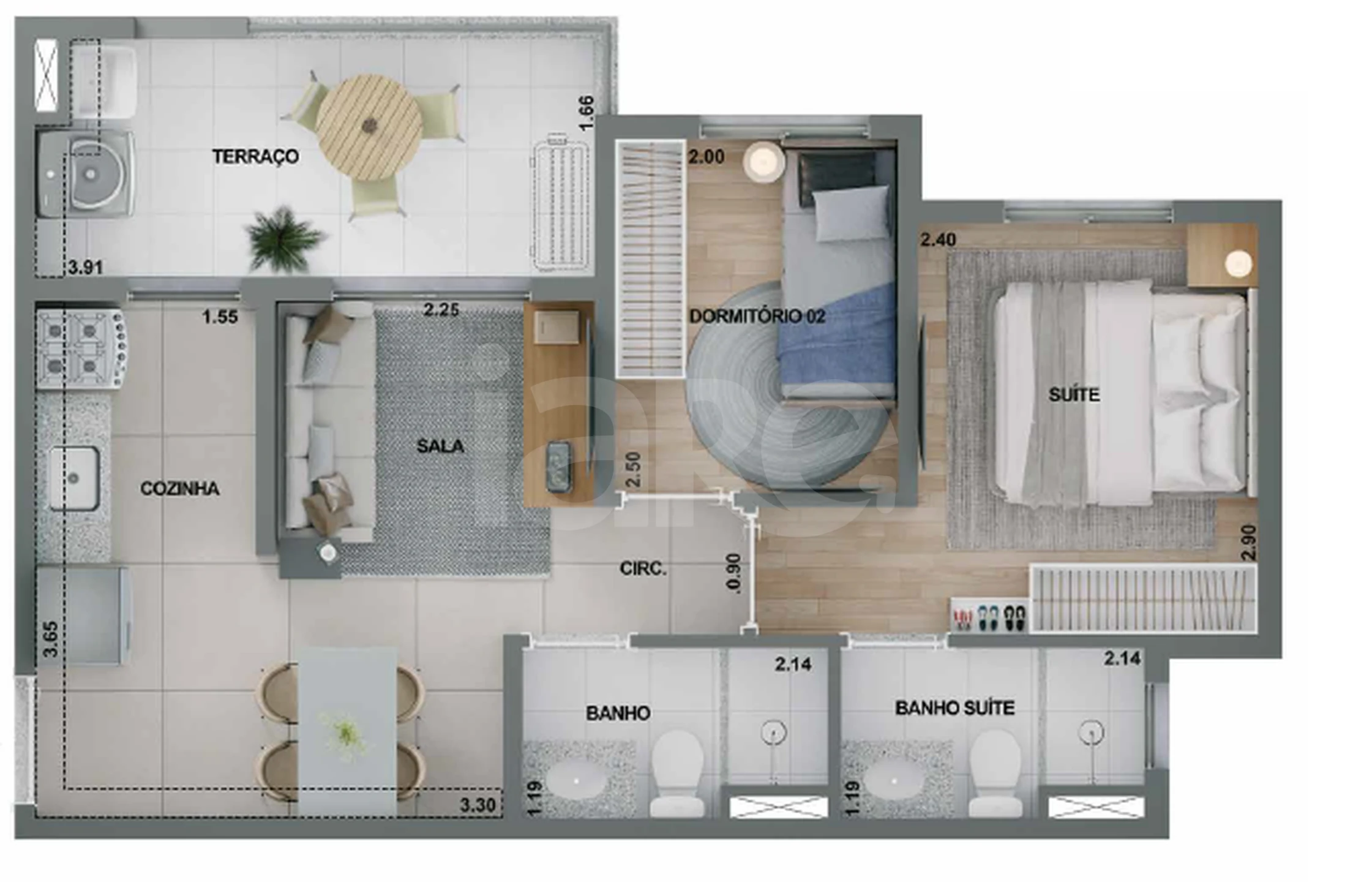 Planta — Apartamento 44,73 m²