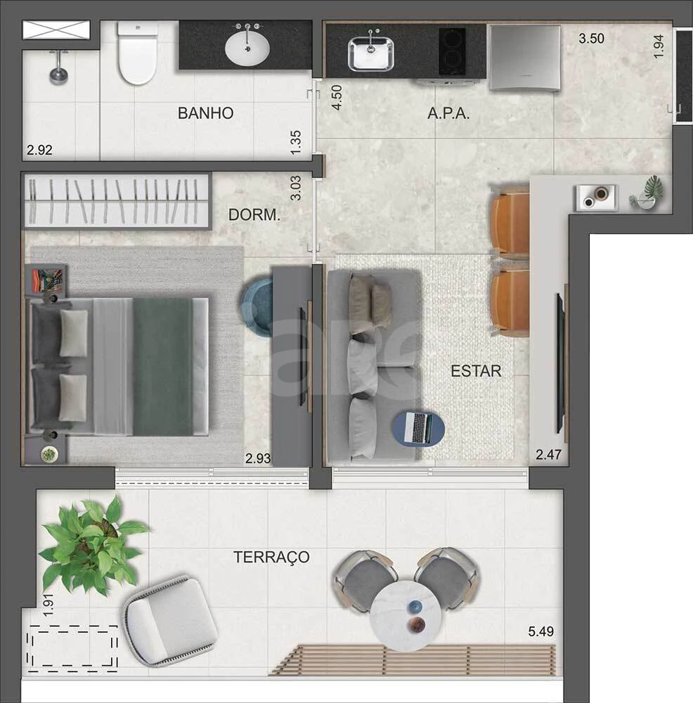 Planta — Apartamento 44 m²