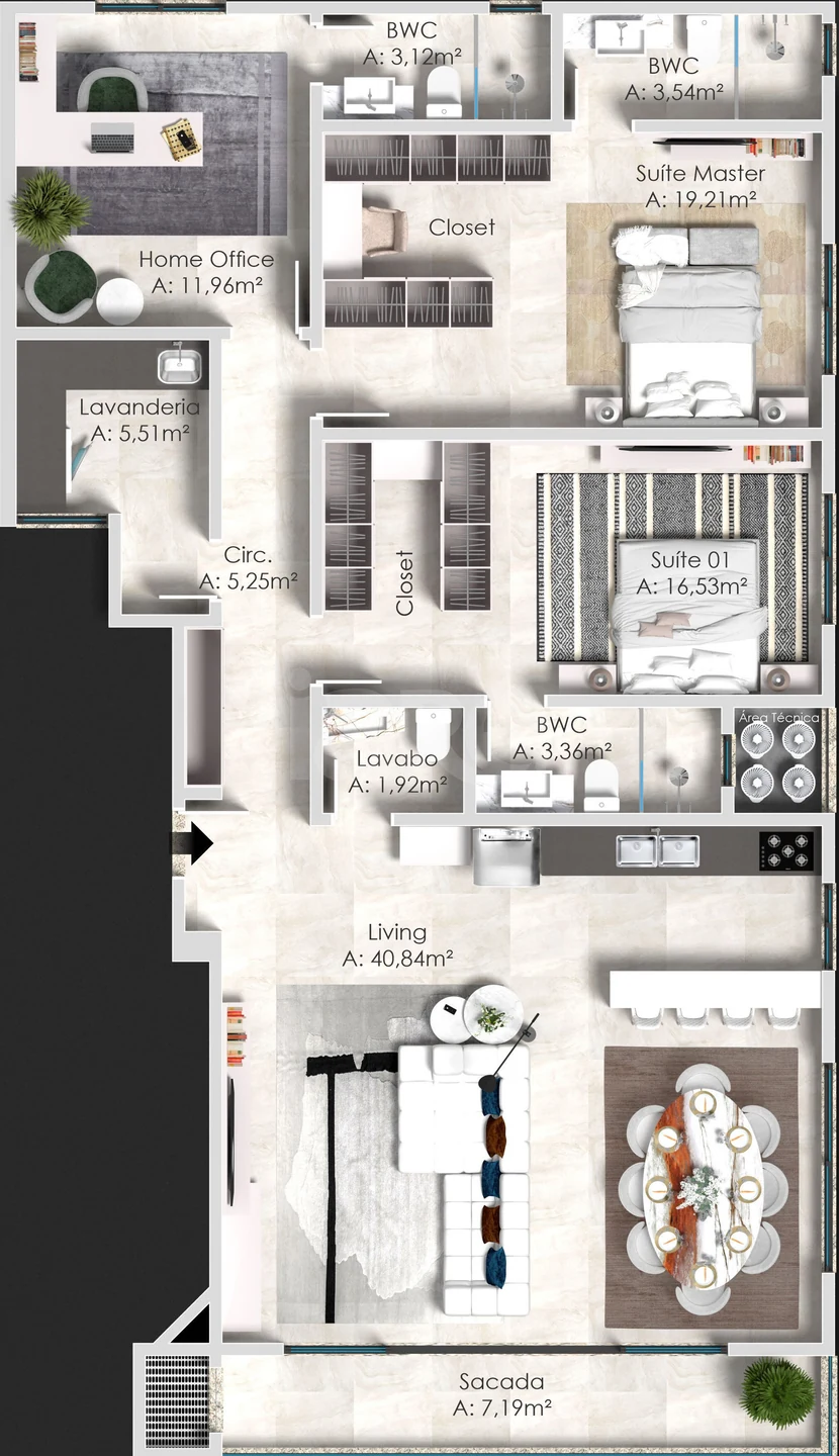 Planta — Apartamento 137,2 m²
